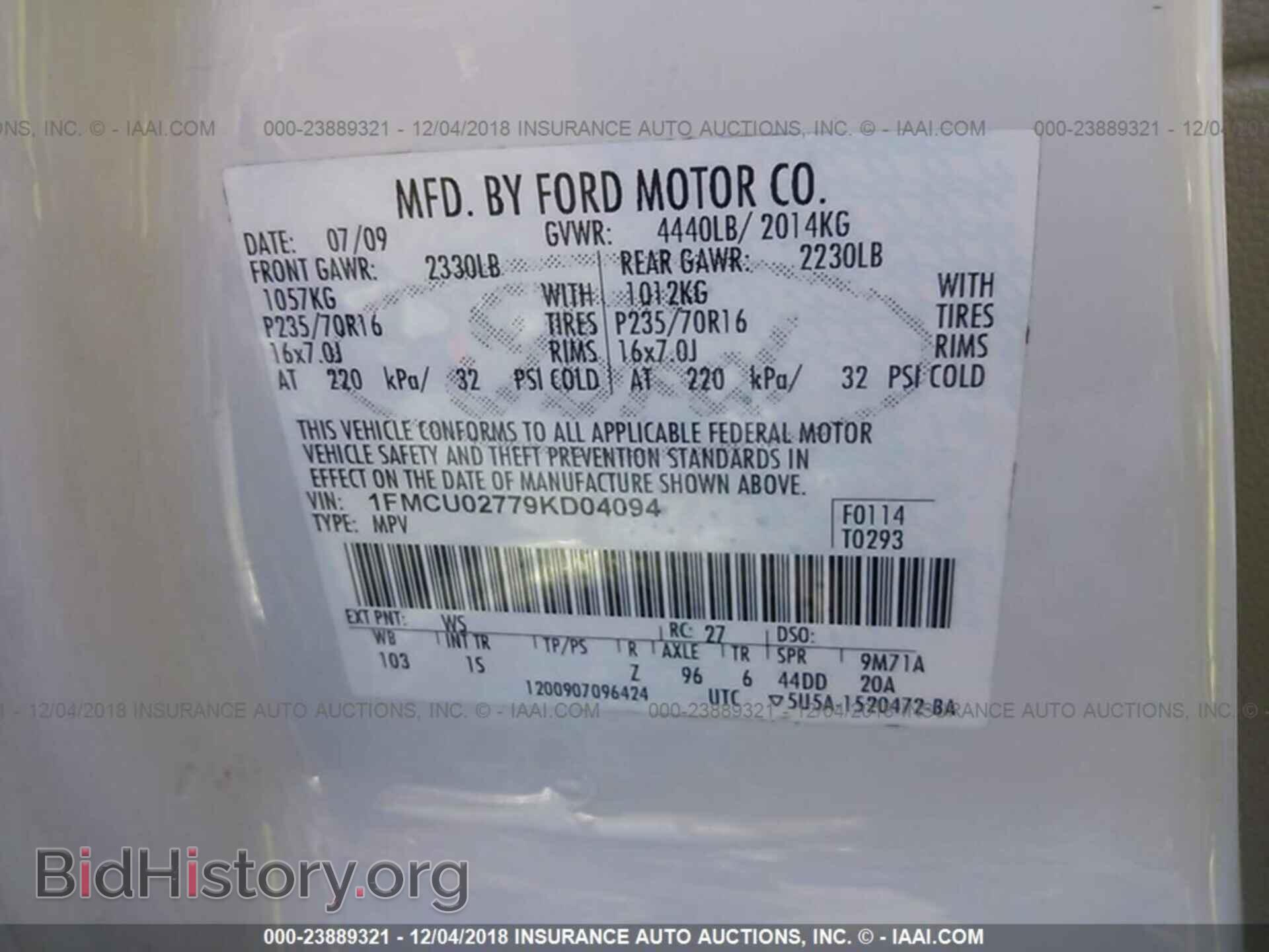 2009 FORD ESCAPE - VIN: 1FMCU02779KD04094 - Photo 9