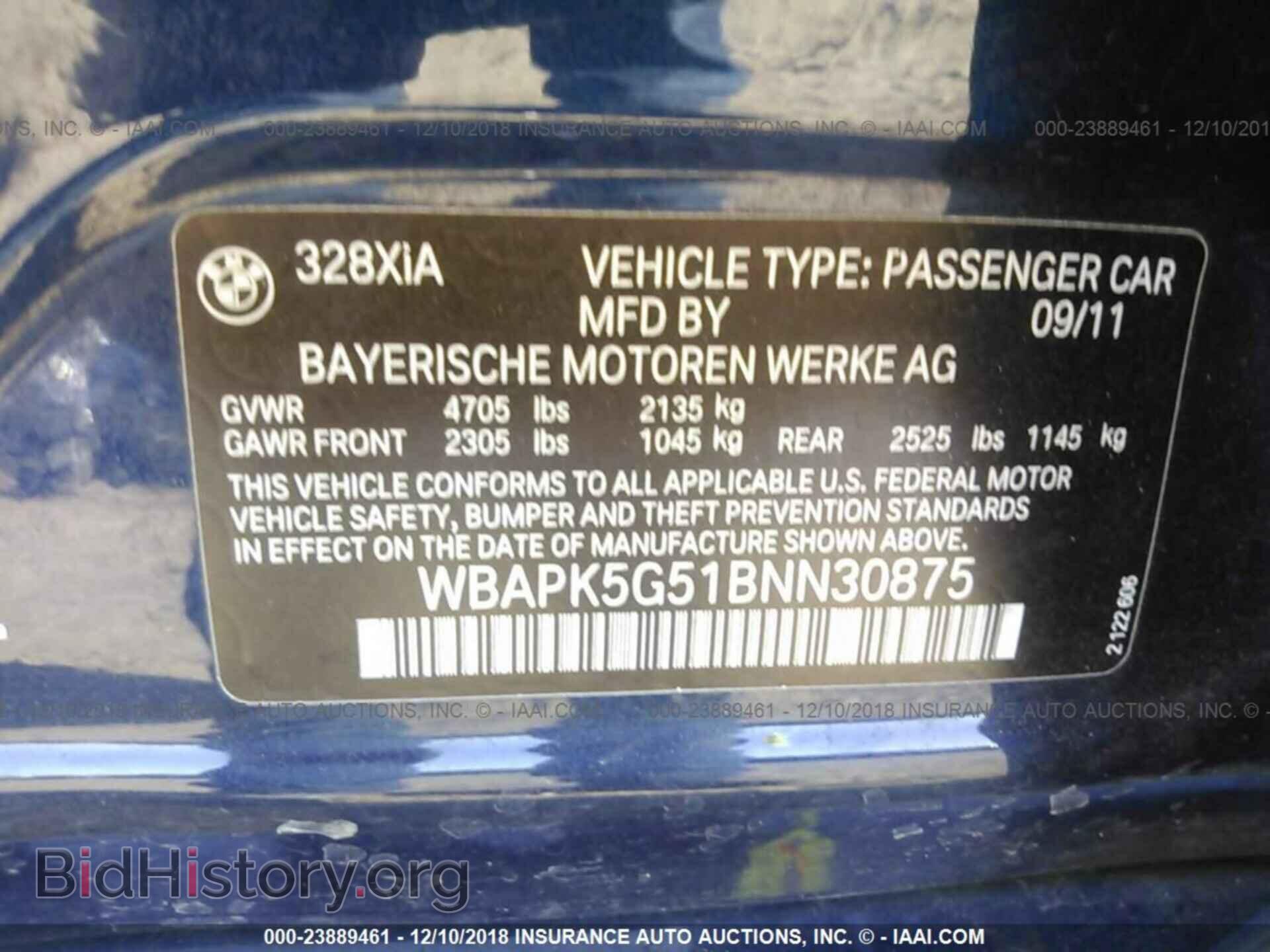 2011 BMW 328 - VIN: WBAPK5G51BNN30875 - Фото 9