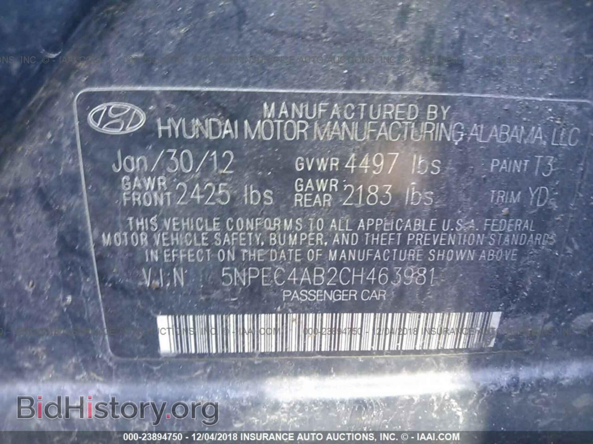 2012 HYUNDAI SONATA - VIN: 5NPEC4AB2CH463981 - Photo 9