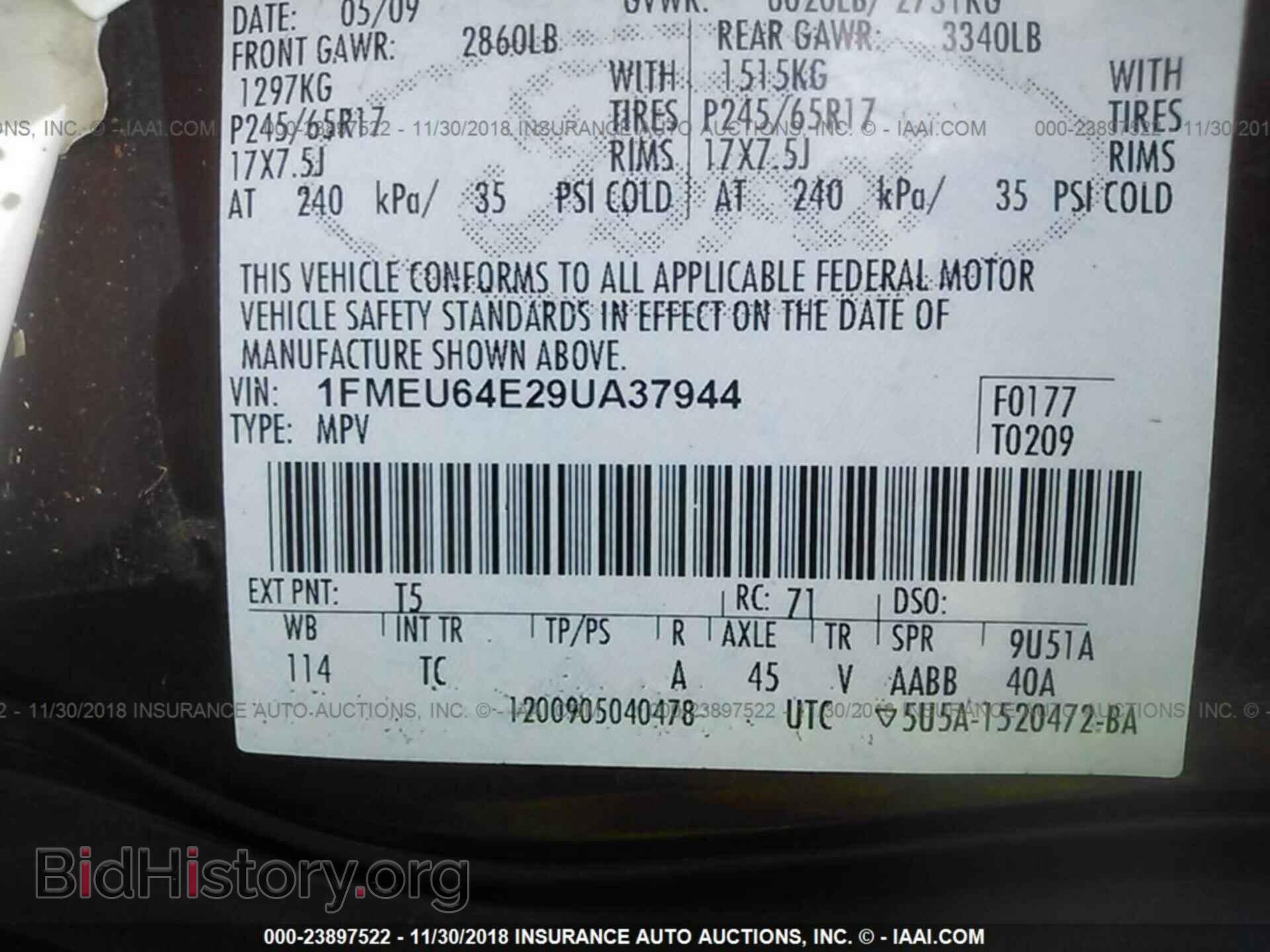 2009 FORD EXPLORER - VIN: 1FMEU64E29UA37944 - Фото 9