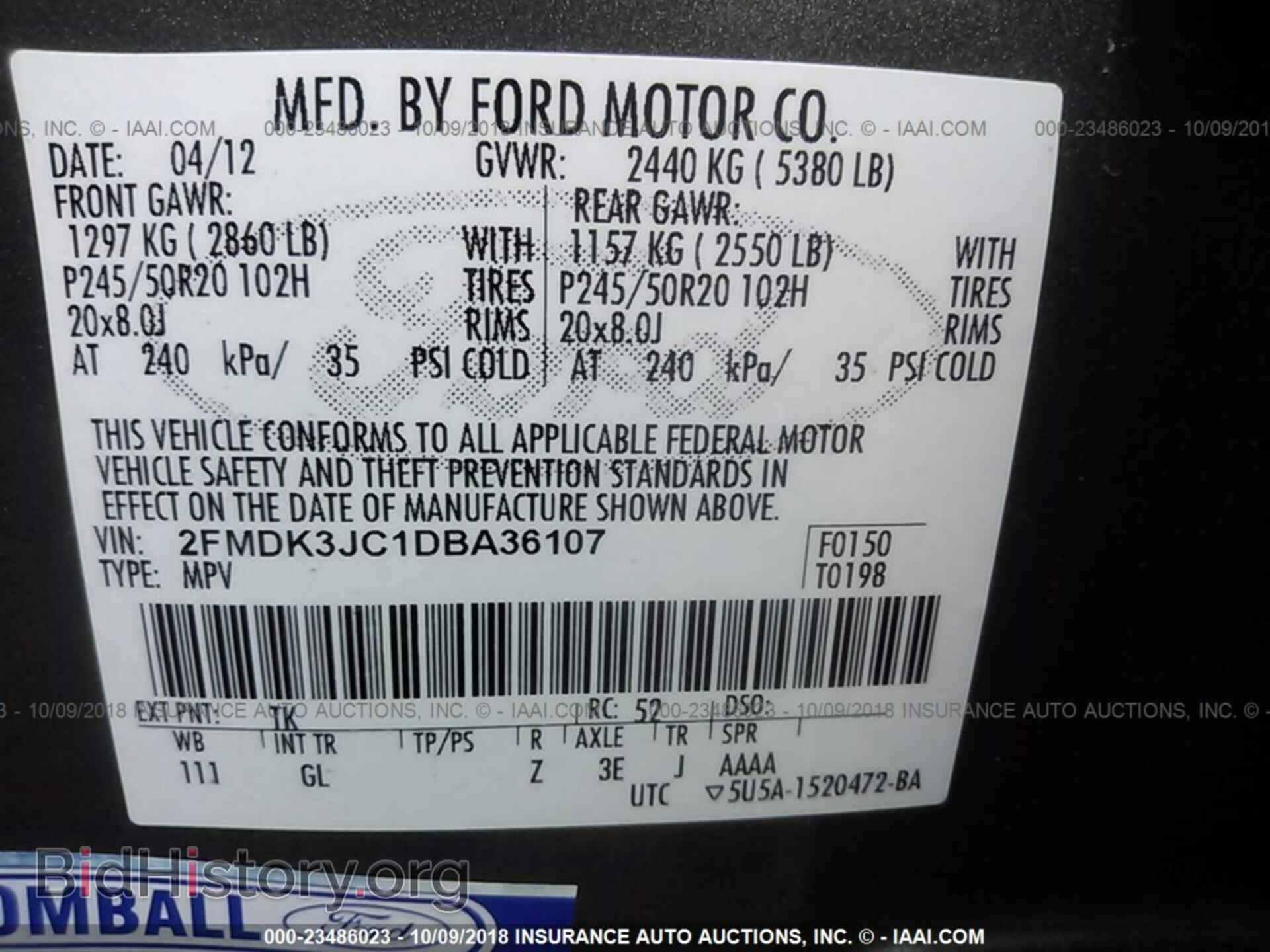2013 FORD EDGE - VIN: 2FMDK3JC1DBA36107 - Photo 9