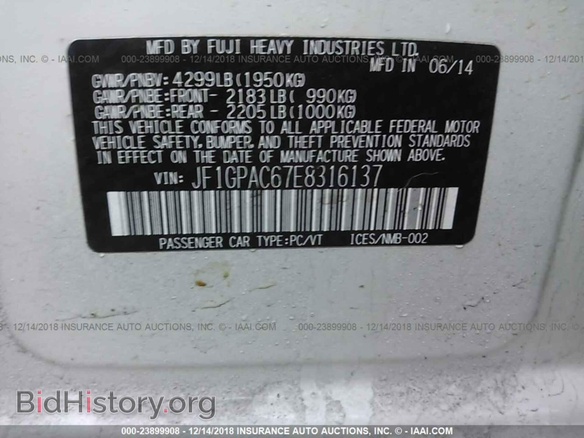 2014 SUBARU IMPREZA - VIN: JF1GPAC67E8316137 - Фото 9