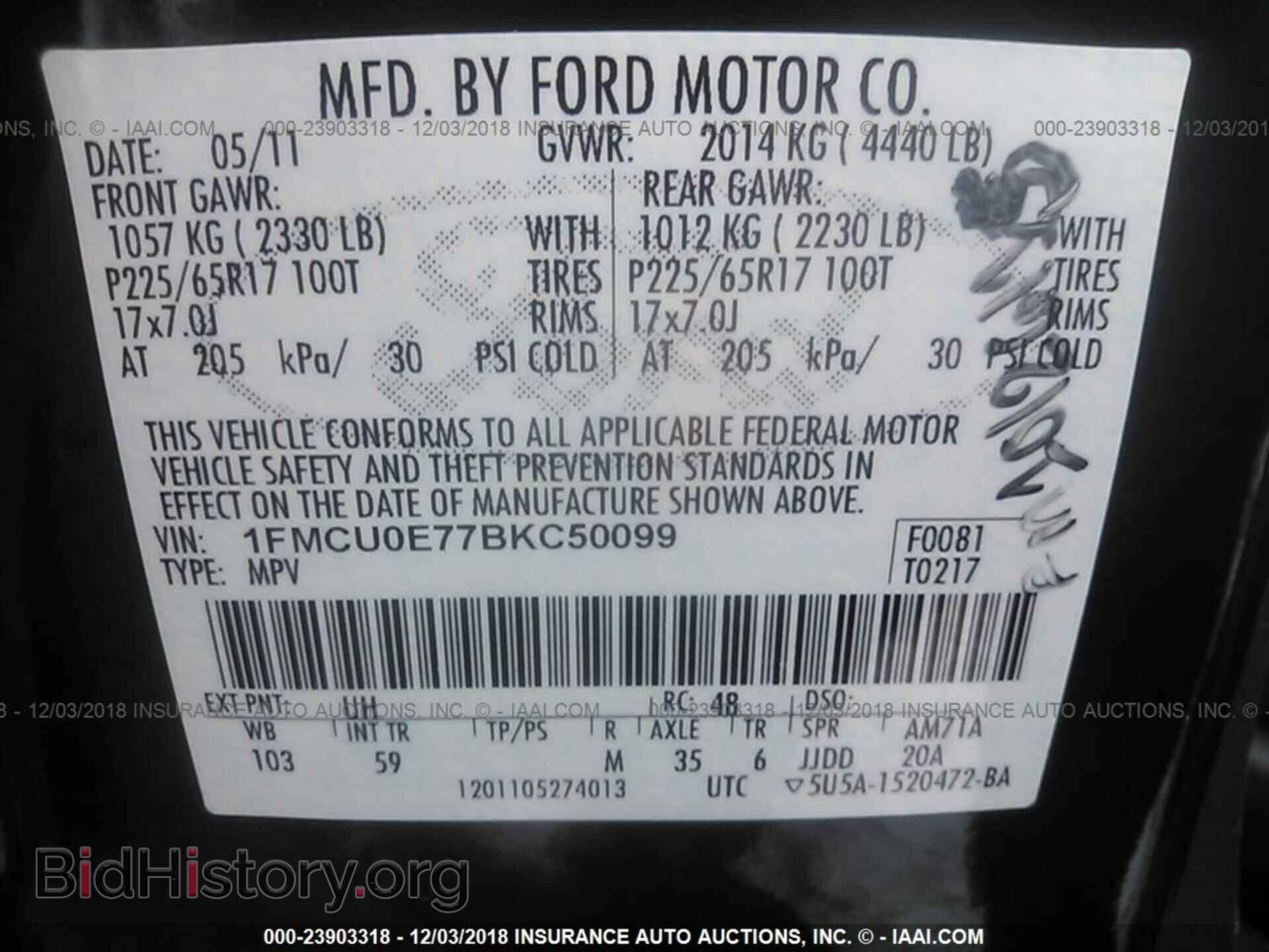 2011 FORD ESCAPE - VIN: 1FMCU0E77BKC50099 - Фото 9