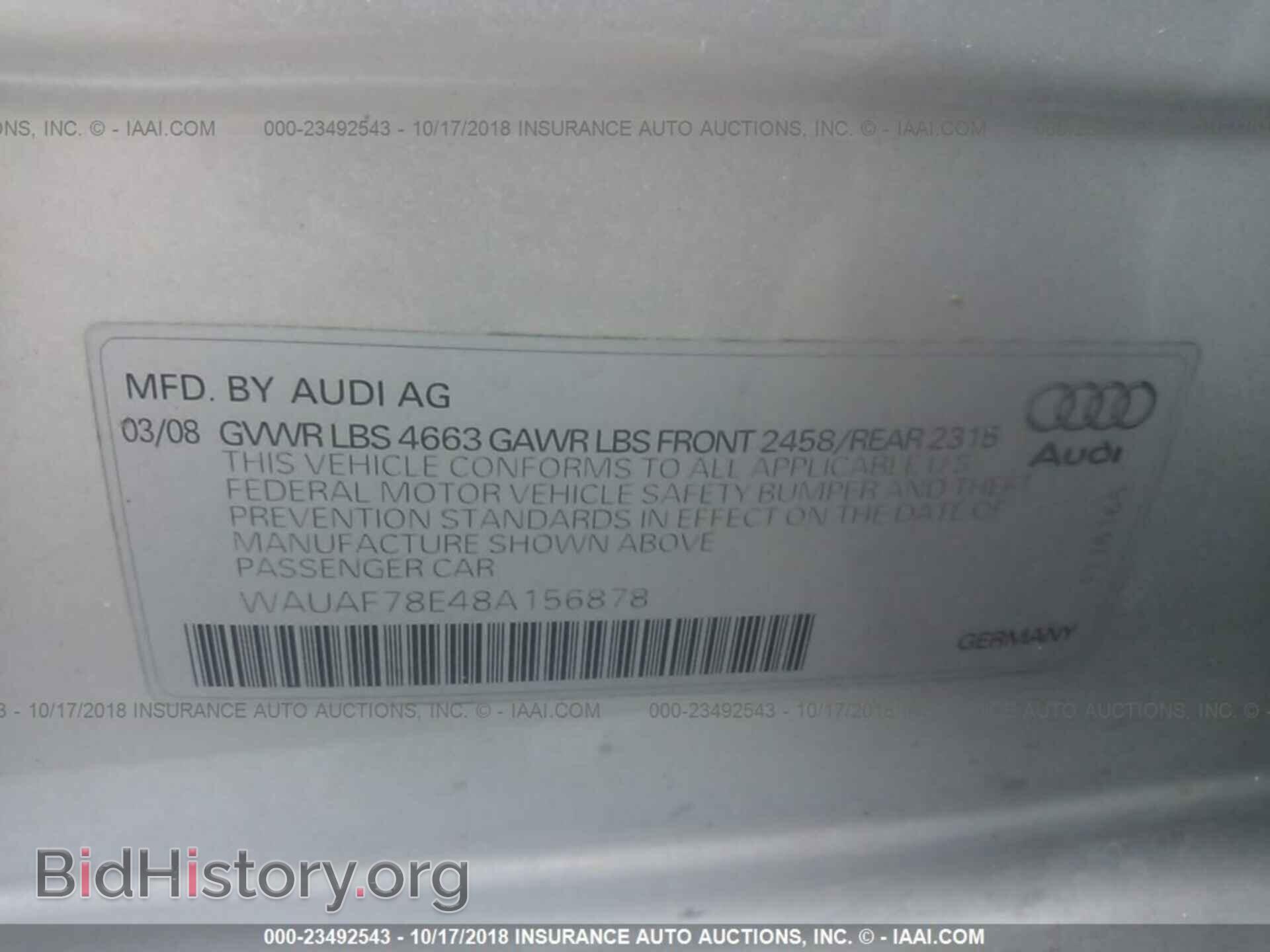 2008 AUDI A4 - VIN: WAUAF78E48A156878 - Фото 9