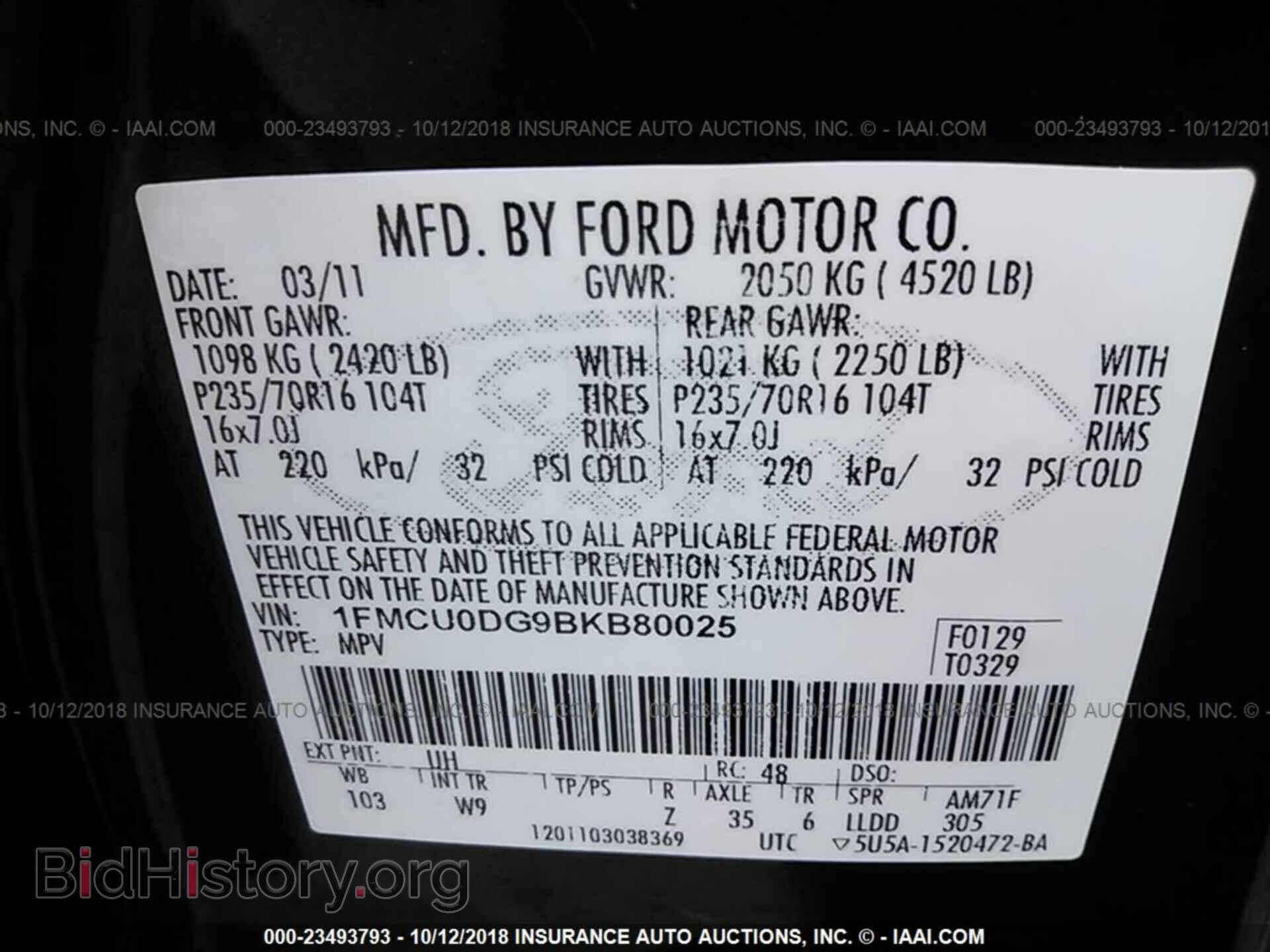 2011 FORD ESCAPE - VIN: 1FMCU0DG9BKB80025 - Фото 9