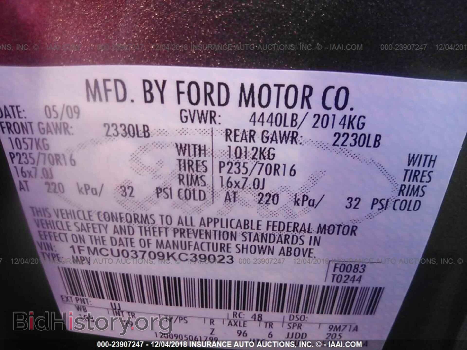2009 FORD ESCAPE - VIN: 1FMCU03709KC39023 - Photo 9