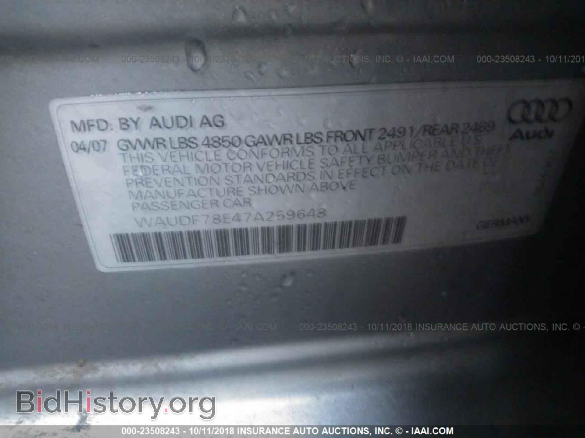 2007 AUDI A4 - VIN: WAUDF78E47A259648 - Photo 9
