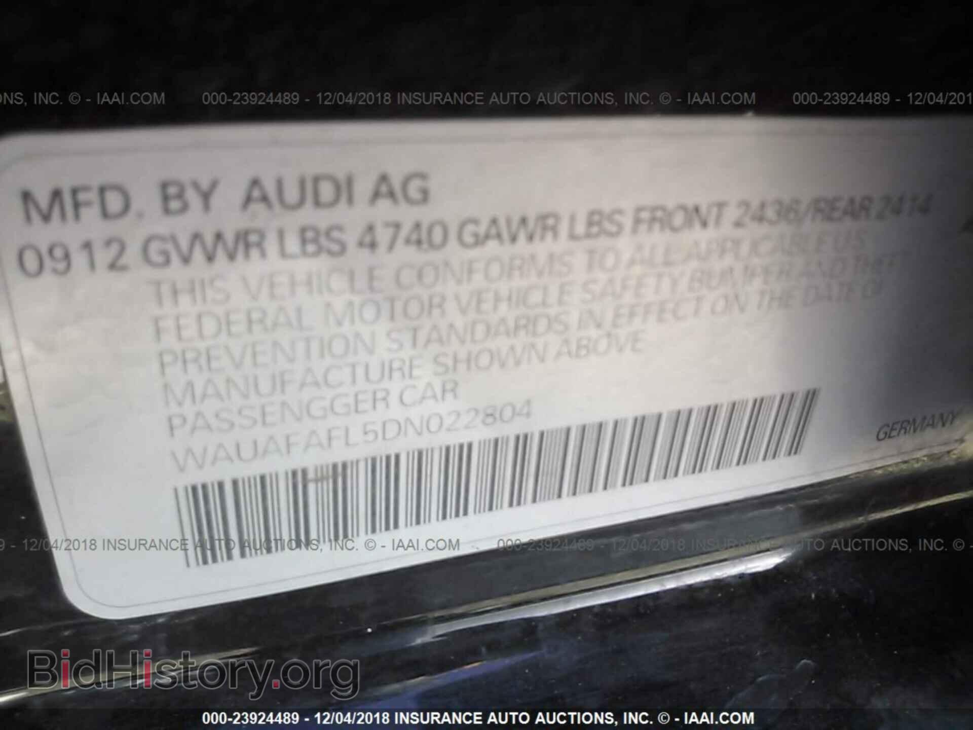 2013 AUDI A4 - VIN: WAUAFAFL5DN022804 - Фото 9