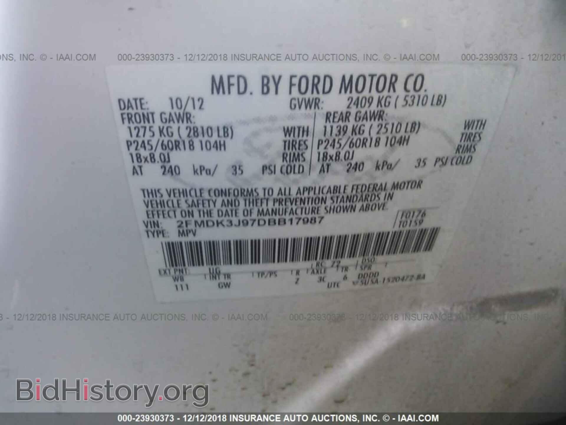 2013 FORD EDGE - VIN: 2FMDK3J97DBB17987 - Фото 9
