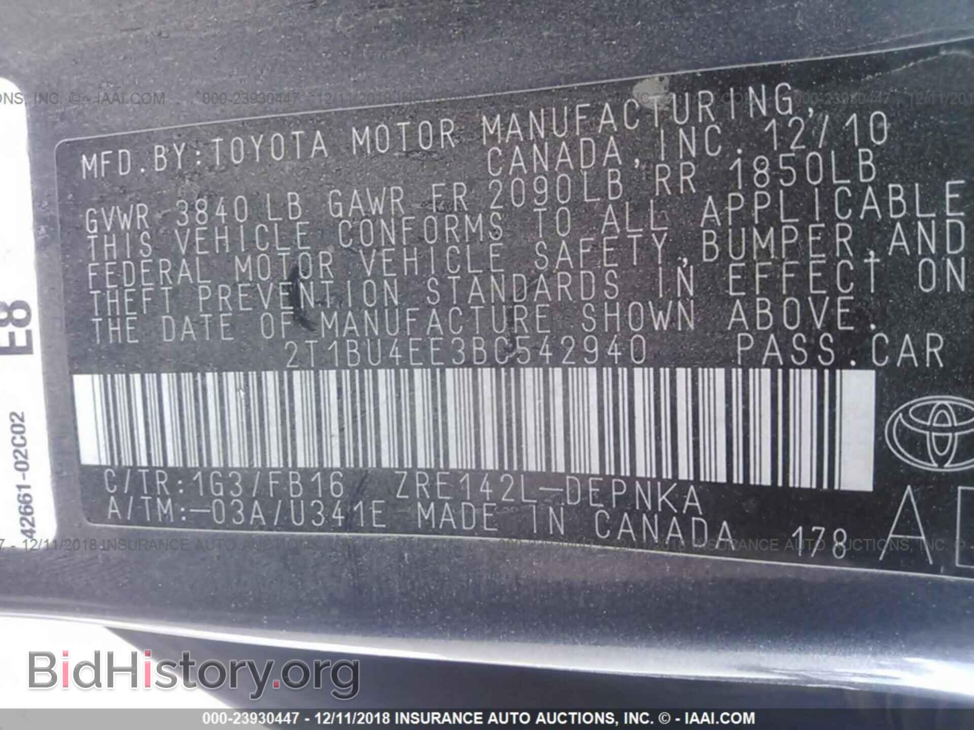 2011 TOYOTA COROLLA - VIN: 2T1BU4EE3BC542940 - Фото 9