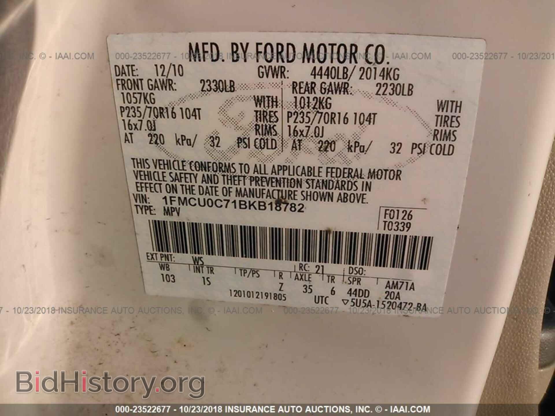 2011 FORD ESCAPE - VIN: 1FMCU0C71BKB18782 - Photo 9