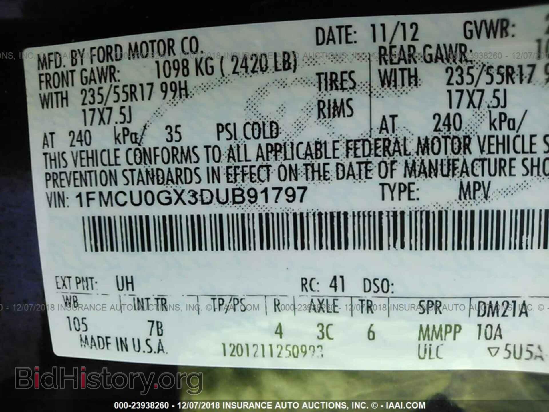 2013 FORD ESCAPE - VIN: 1FMCU0GX3DUB91797 - Фото 9