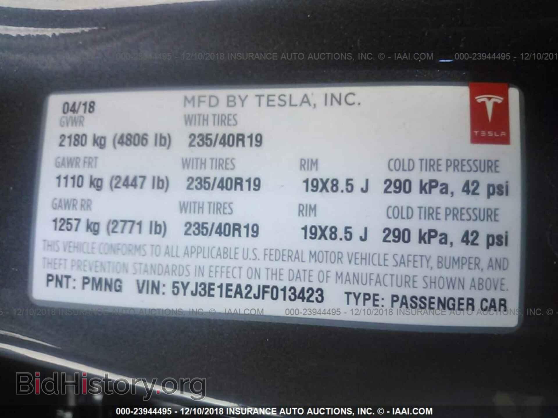 2018 TESLA MODEL 3 - VIN: 5YJ3E1EA2JF013423 - Photo 9