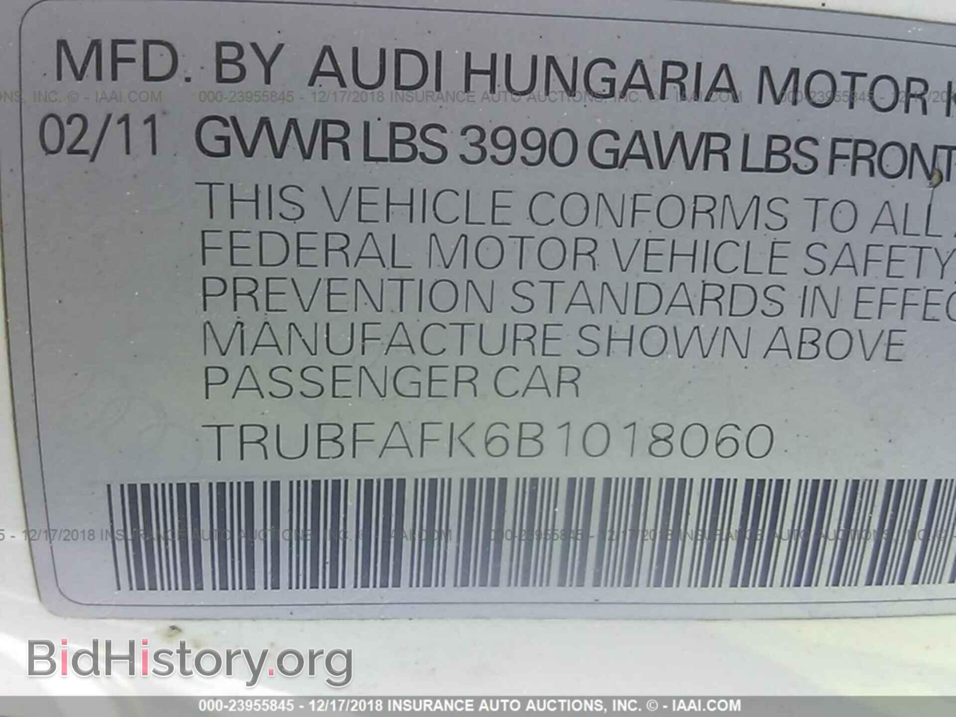 2011 AUDI TT - VIN: TRUBFAFK6B1018060 - Фото 9