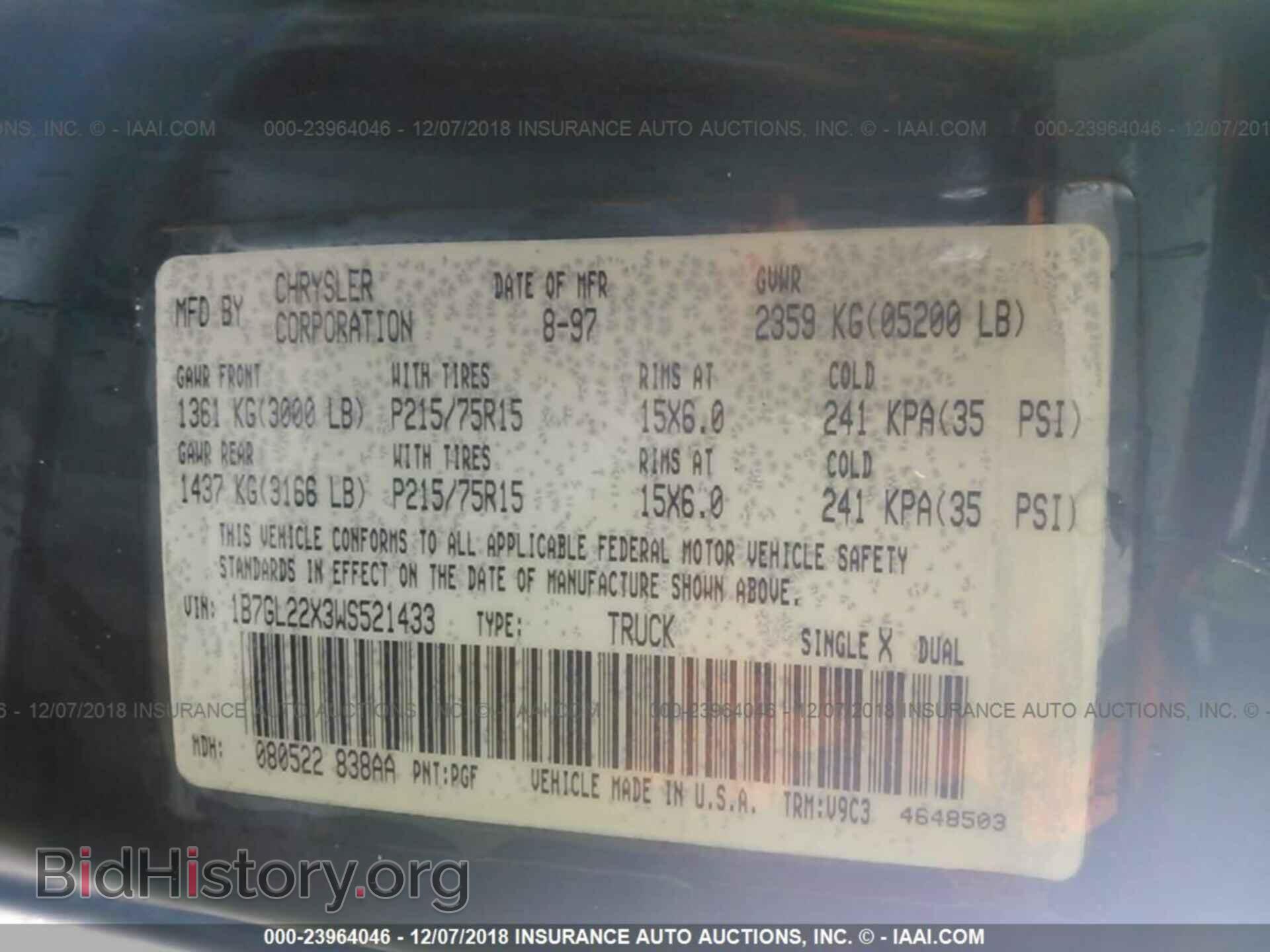 1998 DODGE DAKOTA - VIN: 1B7GL22X3WS521433 - Photo 9