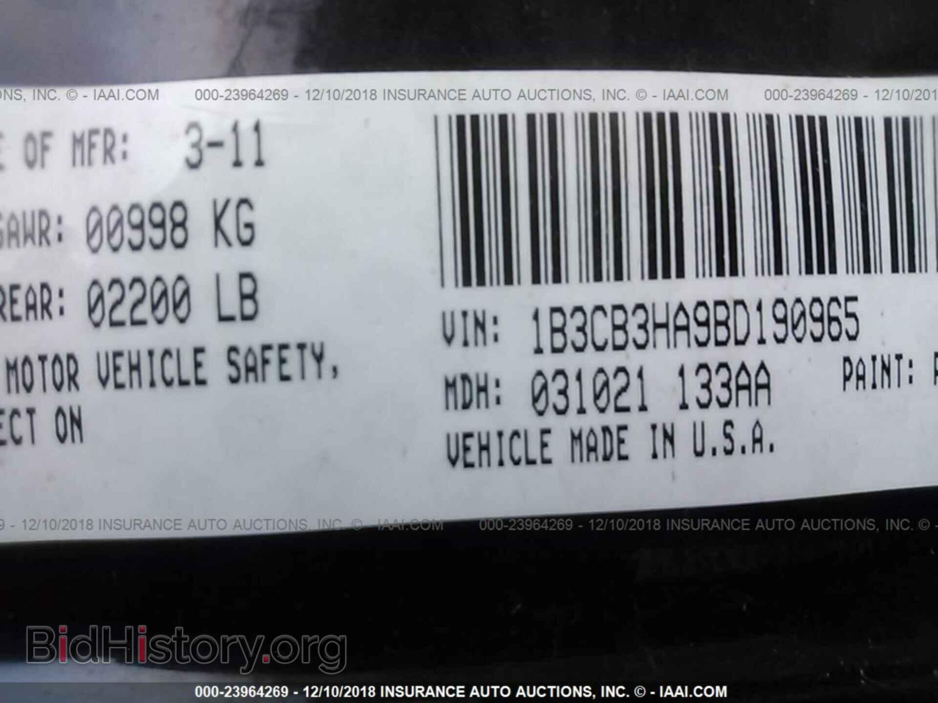 2011 DODGE CALIBER - VIN: 1B3CB3HA9BD190965 - Фото 9