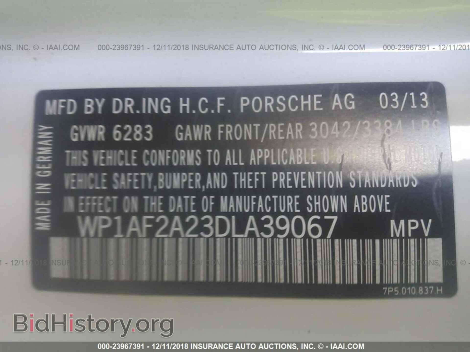2013 PORSCHE CAYENNE - VIN: WP1AF2A23DLA39067 - Фото 9