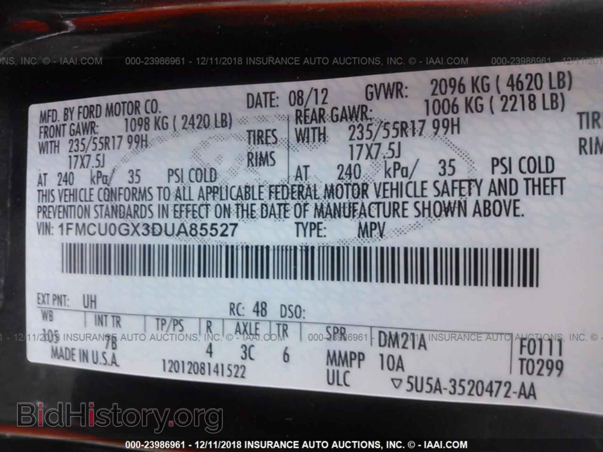 2013 FORD ESCAPE - VIN: 1FMCU0GX3DUA85527 - Фото 9