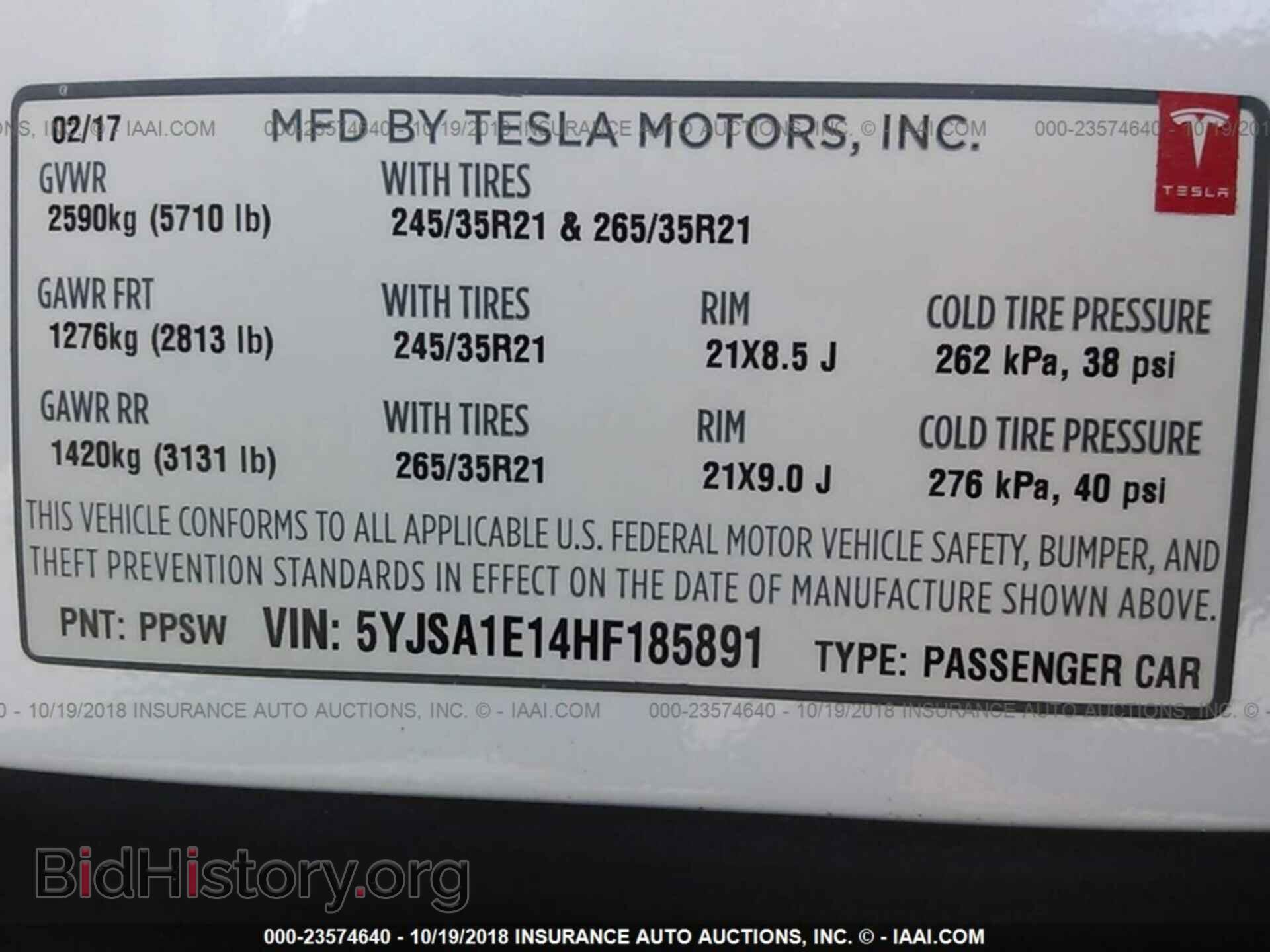 2017 TESLA MODEL S - VIN: 5YJSA1E14HF185891 - Photo 9