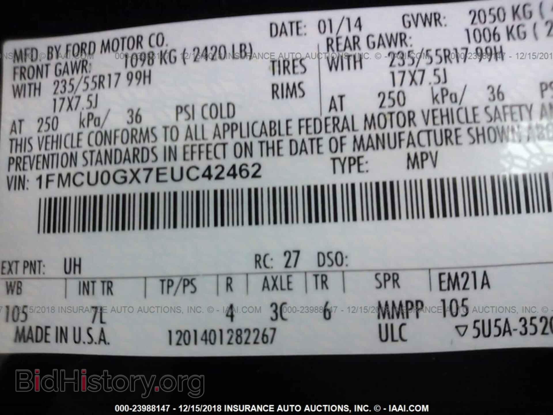 2014 FORD ESCAPE - VIN: 1FMCU0GX7EUC42462 - Фото 9