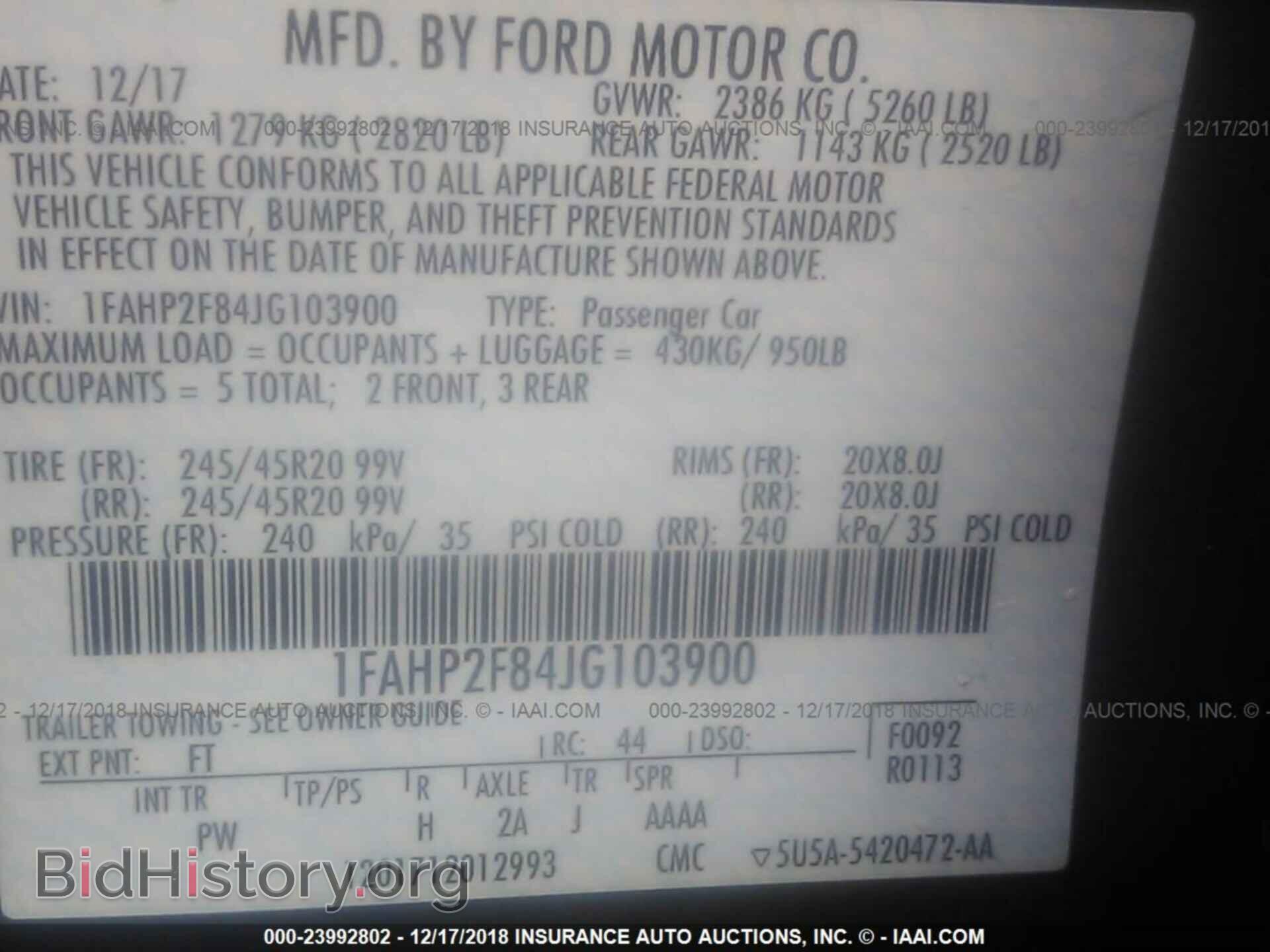 2018 FORD TAURUS - VIN: 1FAHP2F84JG103900 - Фото 9