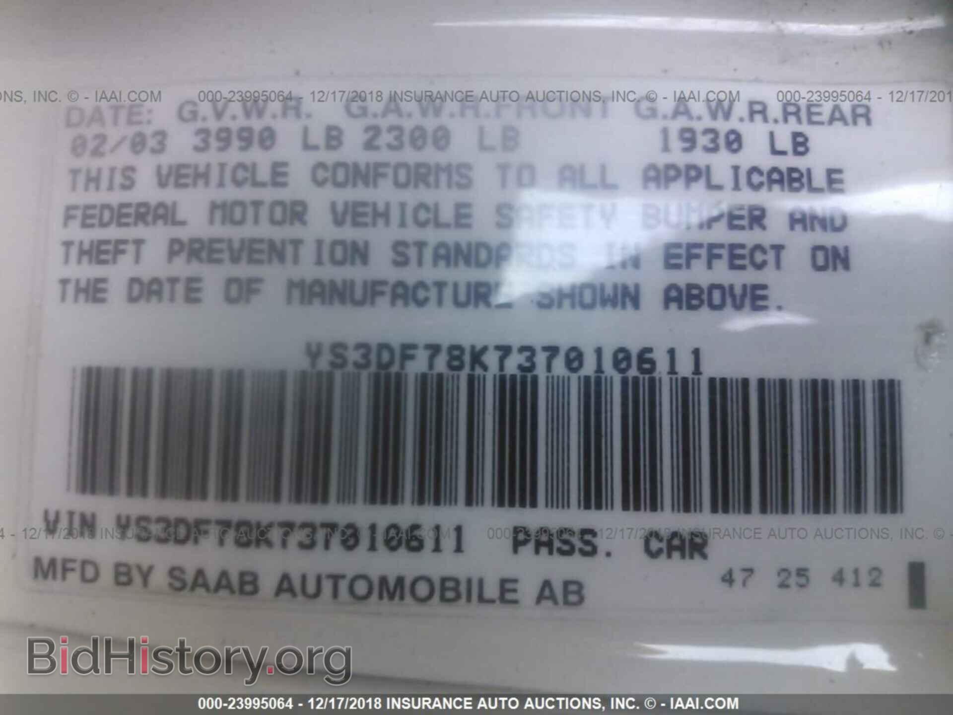 2003 SAAB 9-3 - VIN: YS3DF78K737010611 - Photo 9