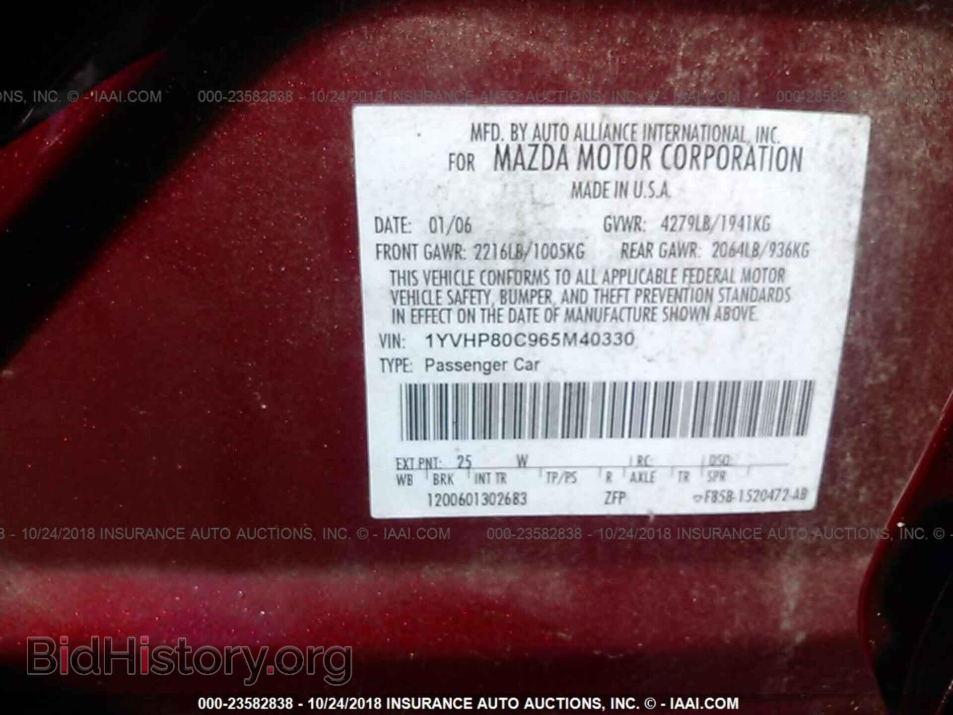 2006 MAZDA 6 - VIN: 1YVHP80C965M40330 - Photo 9