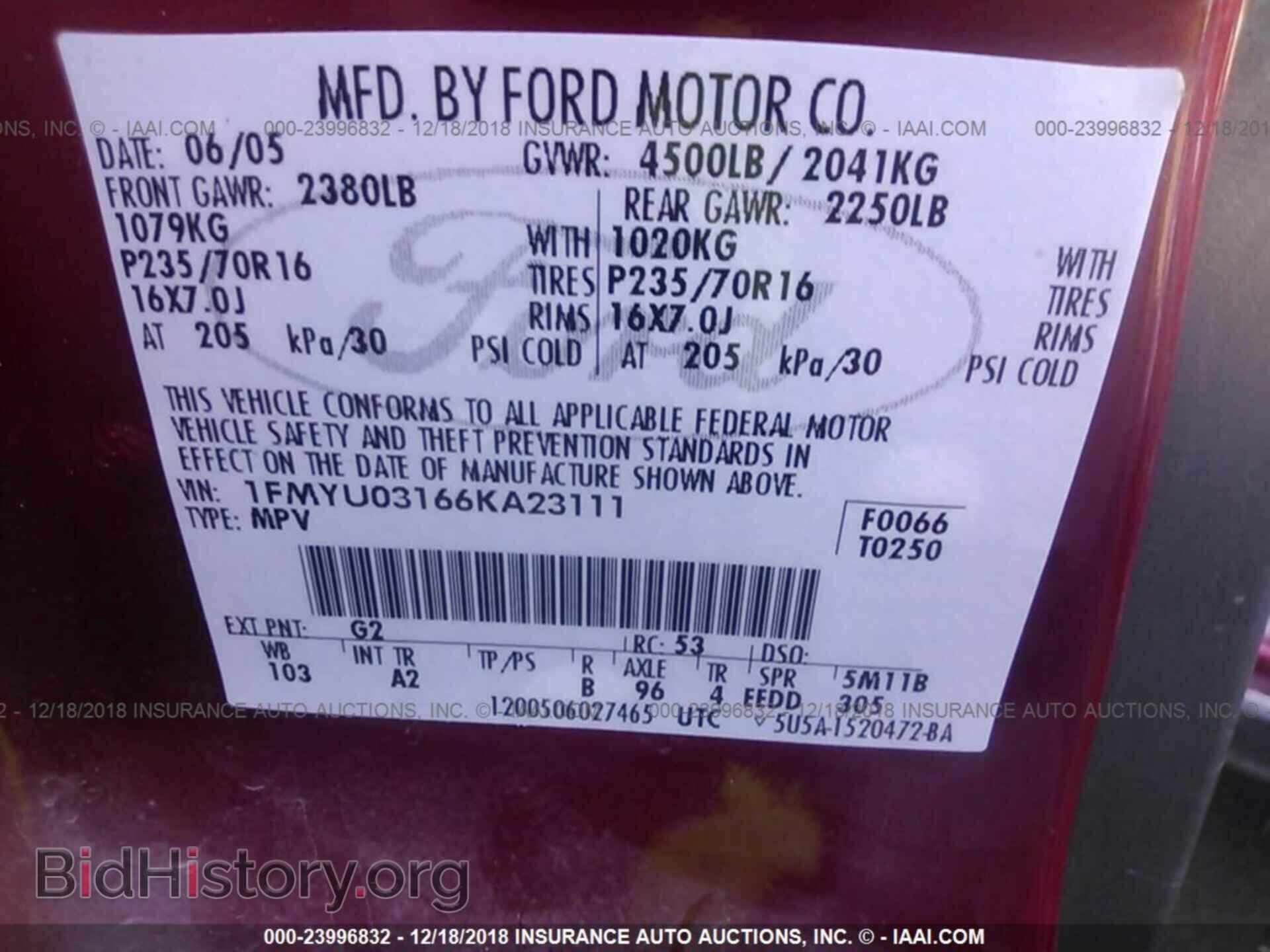 2006 FORD ESCAPE - VIN: 1FMYU03166KA23111 - Фото 9