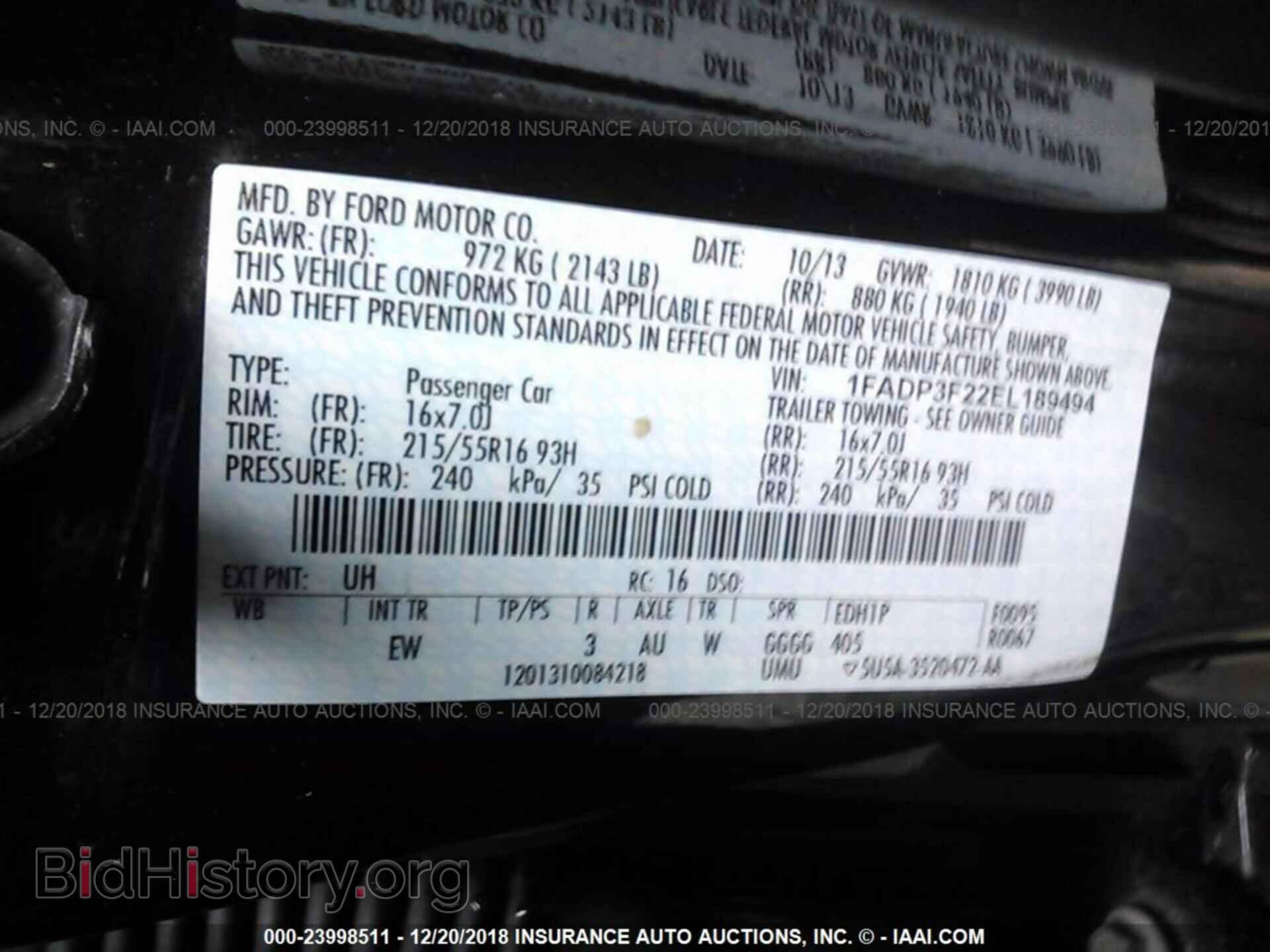2014 FORD FOCUS - VIN: 1FADP3F22EL189494 - Фото 9