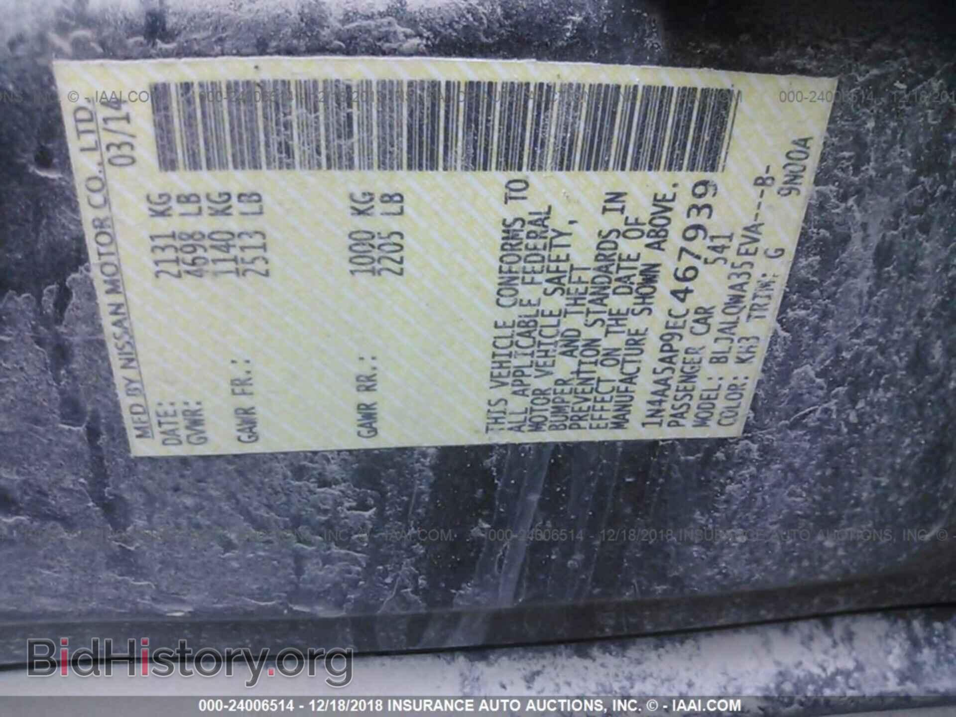 2014 NISSAN MAXIMA - VIN: 1N4AA5AP9EC467939 - Фото 9