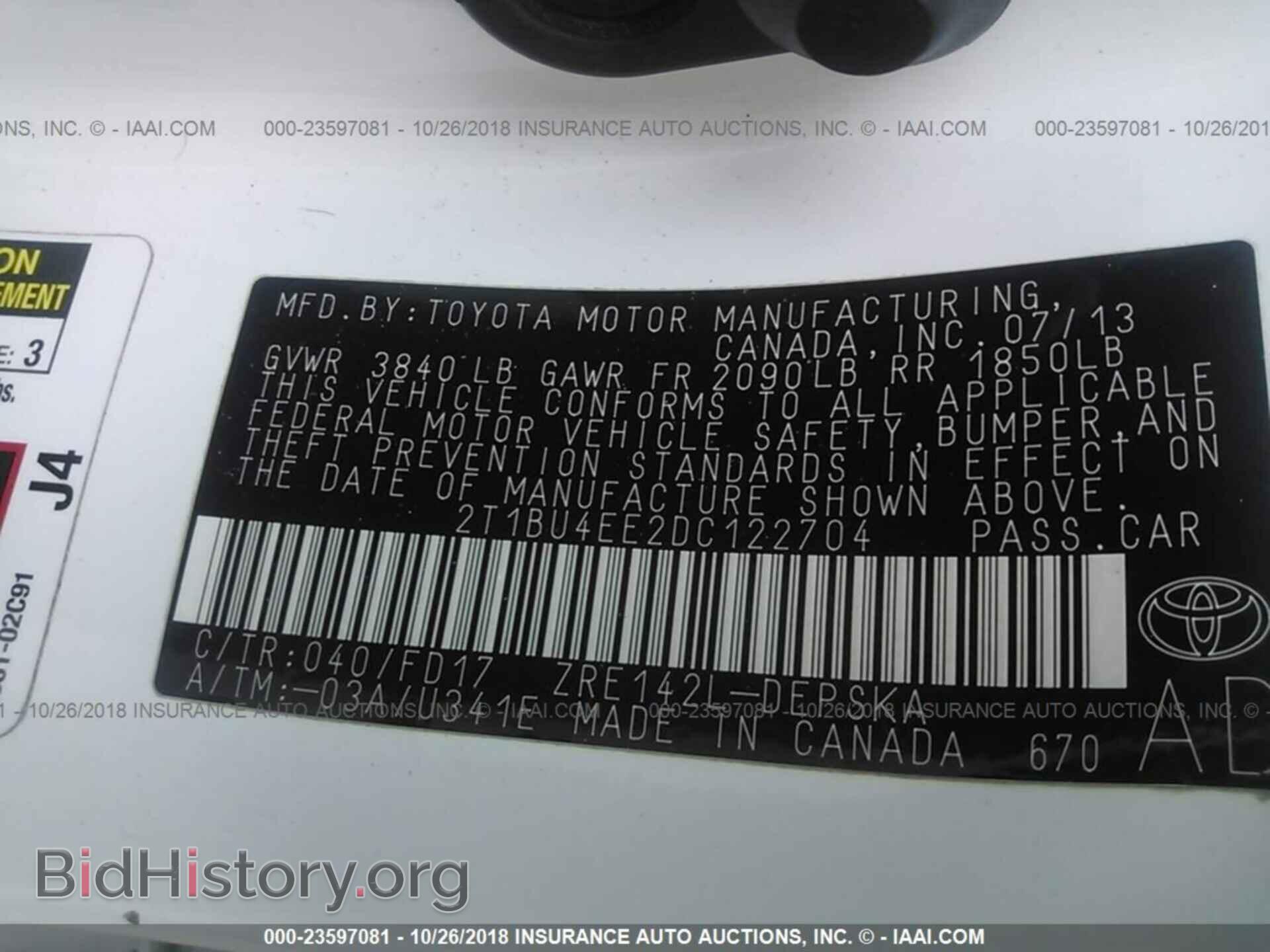 2013 TOYOTA COROLLA - VIN: 2T1BU4EE2DC122704 - Фото 9
