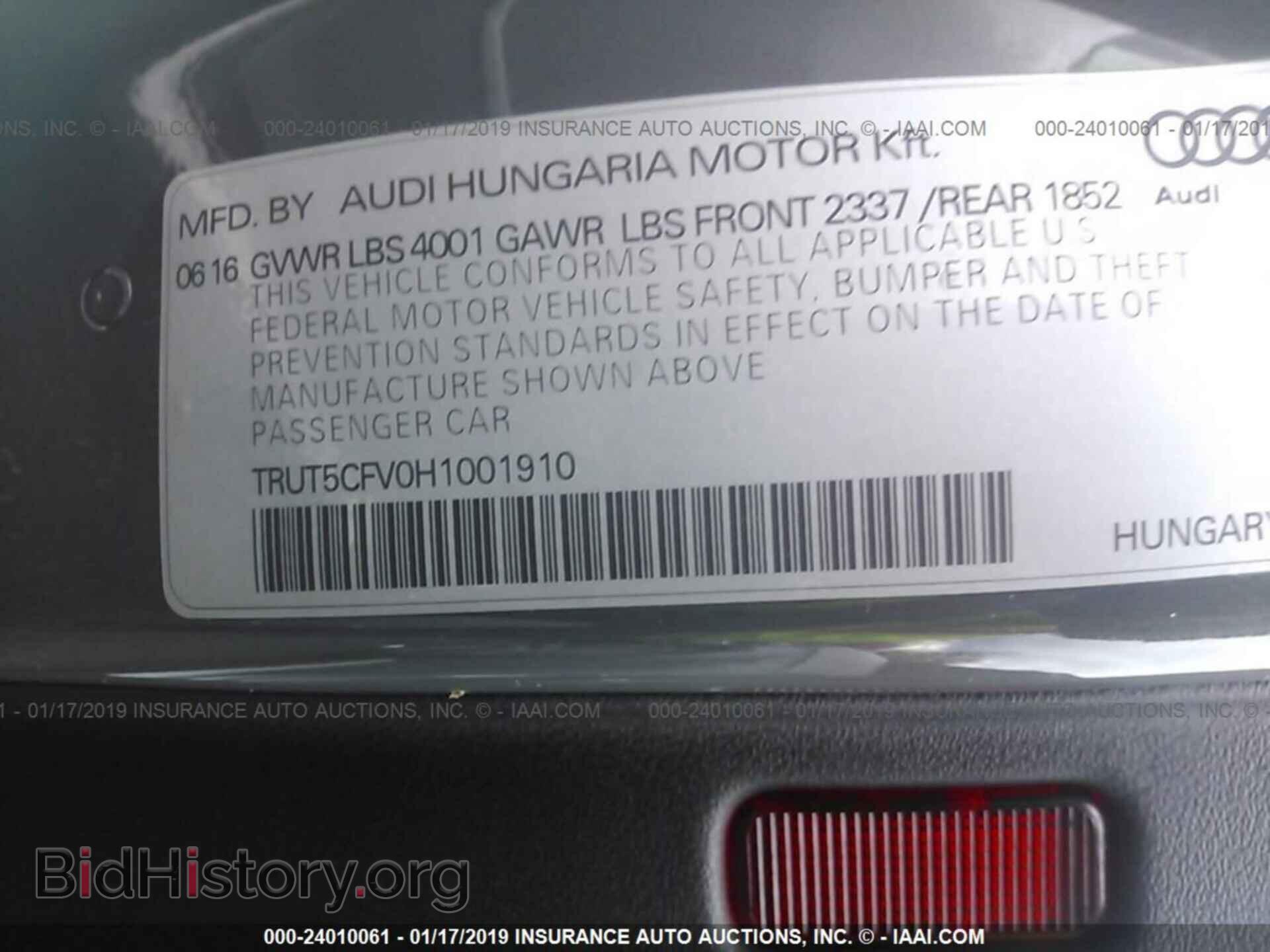2017 AUDI TT - VIN: TRUT5CFV0H1001910 - Фото 9