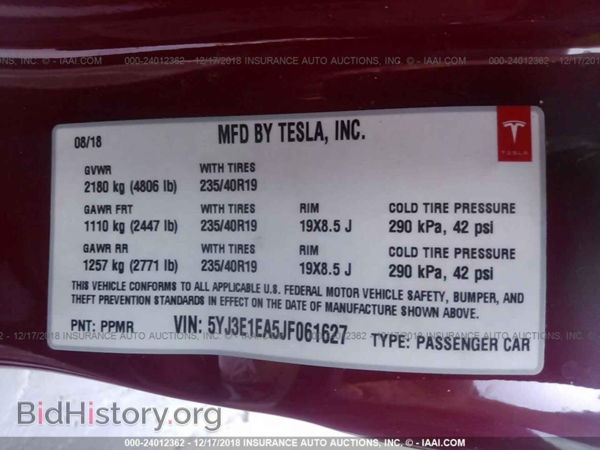 2018 TESLA MODEL 3 - VIN: 5YJ3E1EA5JF061627 - Photo 9