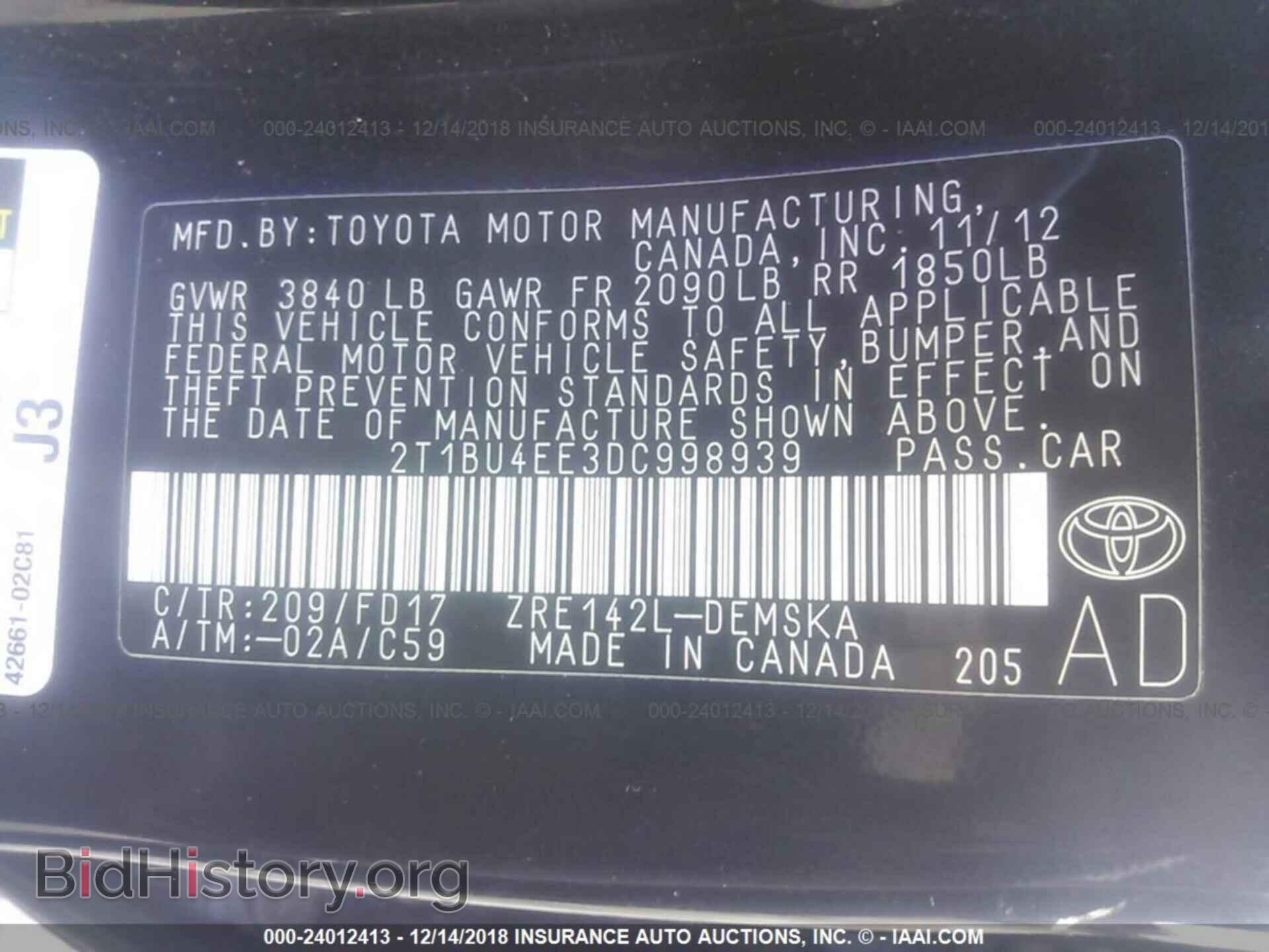 2013 TOYOTA COROLLA - VIN: 2T1BU4EE3DC998939 - Фото 9