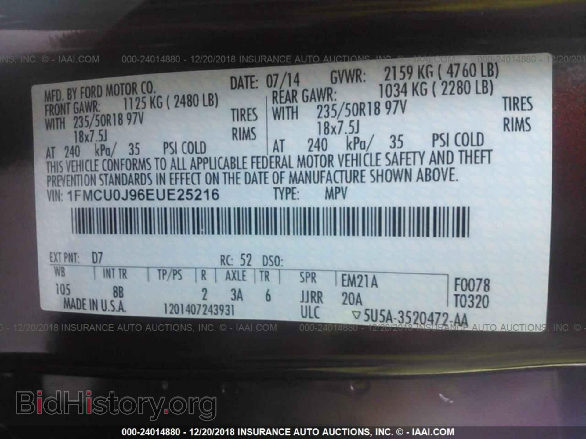 2014 FORD ESCAPE - VIN: 1FMCU0J96EUE25216 - Photo 9