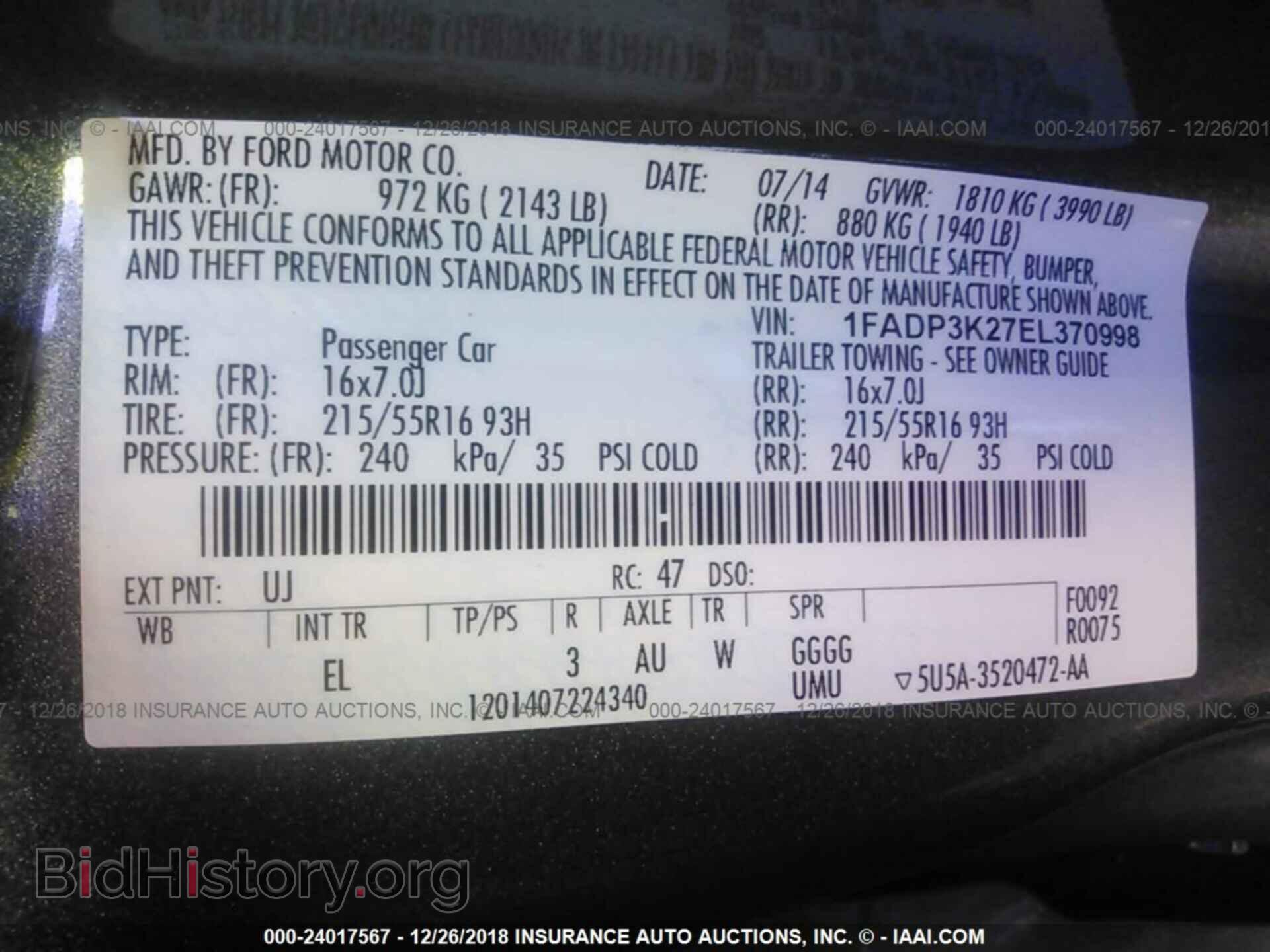 2014 FORD FOCUS - VIN: 1FADP3K27EL370998 - Photo 9