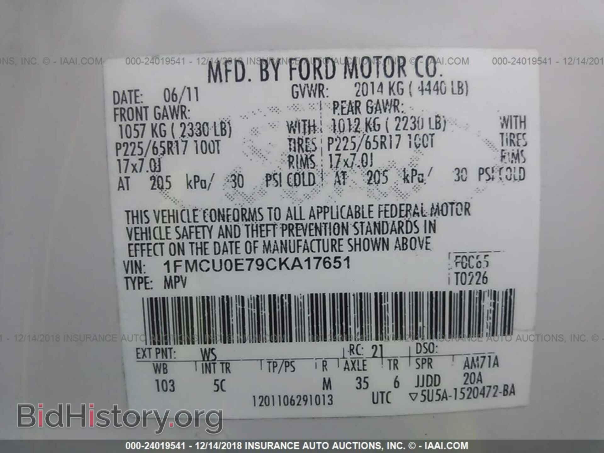 2012 FORD ESCAPE - VIN: 1FMCU0E79CKA17651 - Фото 9