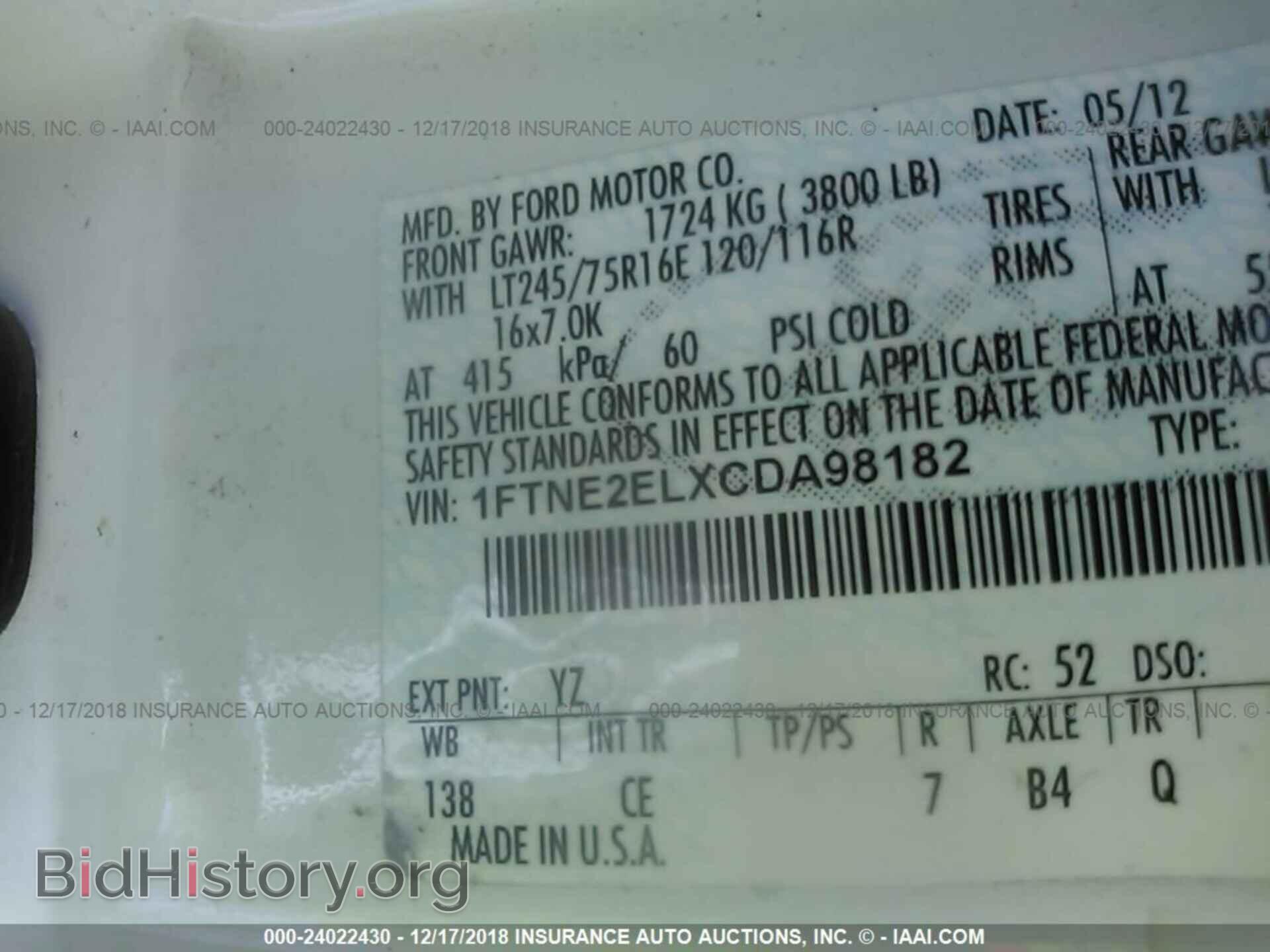 2012 FORD ECONOLINE - VIN: 1FTNE2ELXCDA98182 - Photo 9
