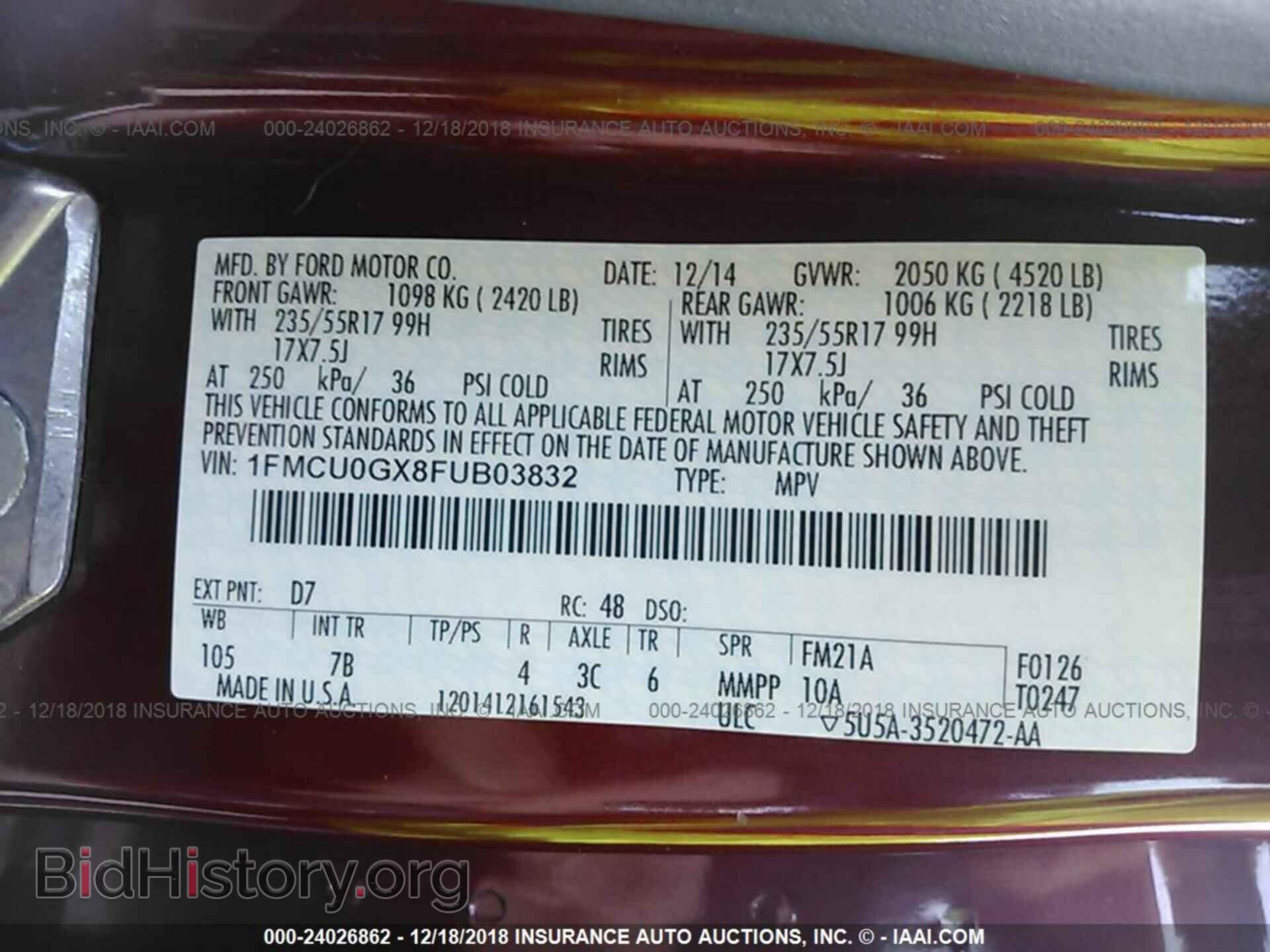 2015 FORD ESCAPE - VIN: 1FMCU0GX8FUB03832 - Фото 9