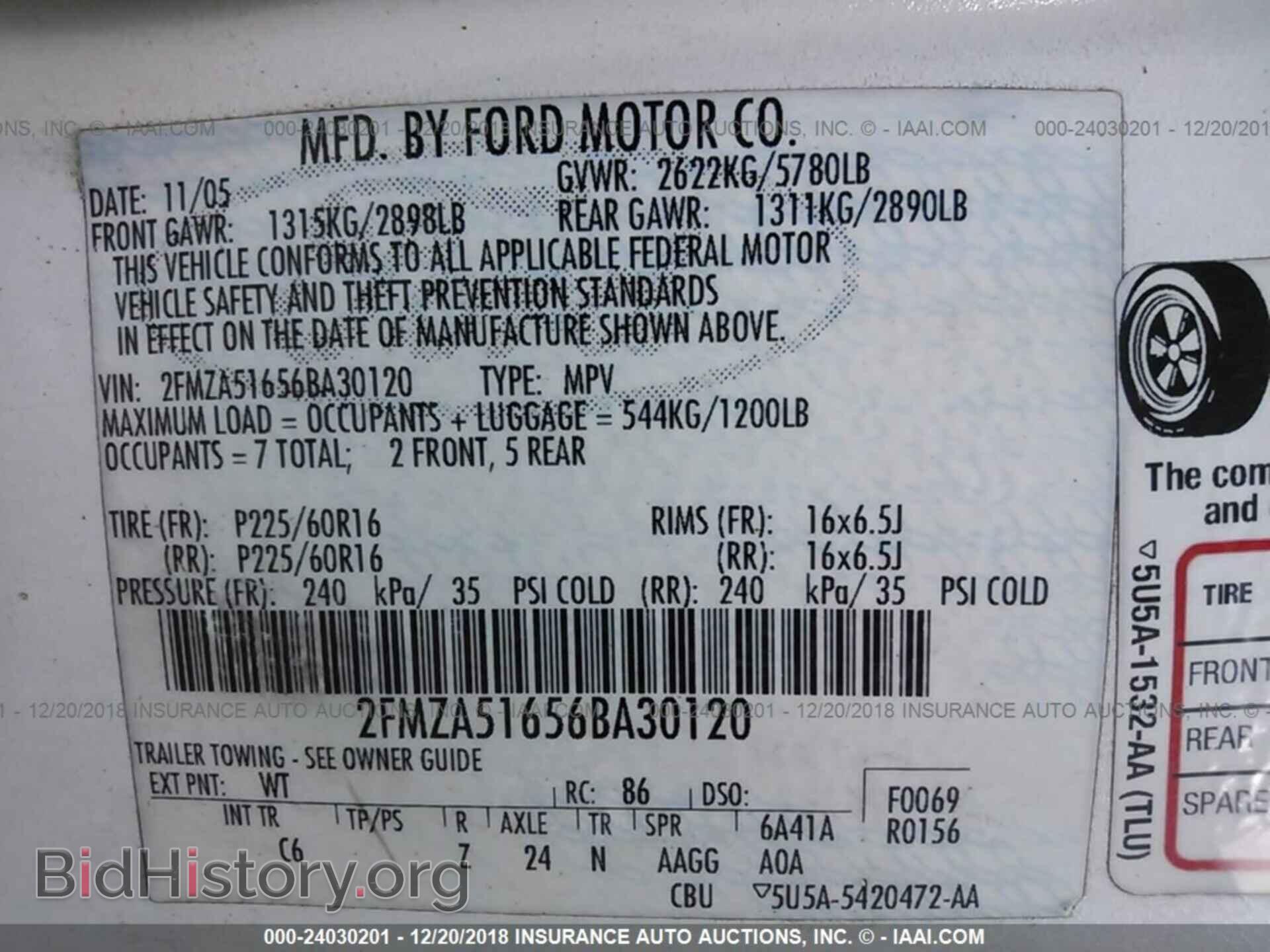 2006 FORD FREESTAR - VIN: 2FMZA51656BA30120 - Фото 9