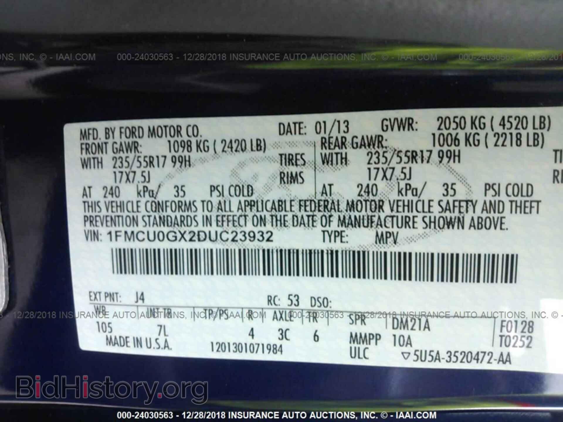 2013 FORD ESCAPE - VIN: 1FMCU0GX2DUC23932 - Фото 9