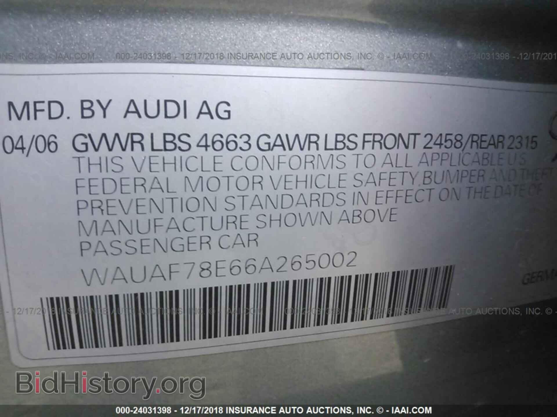 2006 AUDI A4 - VIN: WAUAF78E66A265002 - Фото 9