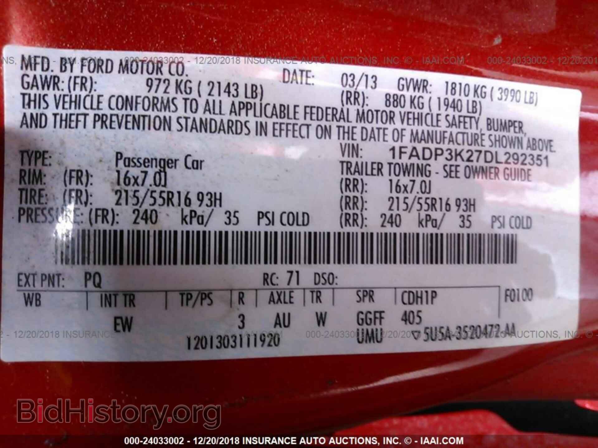 2013 FORD FOCUS - VIN: 1FADP3K27DL292351 - Фото 9