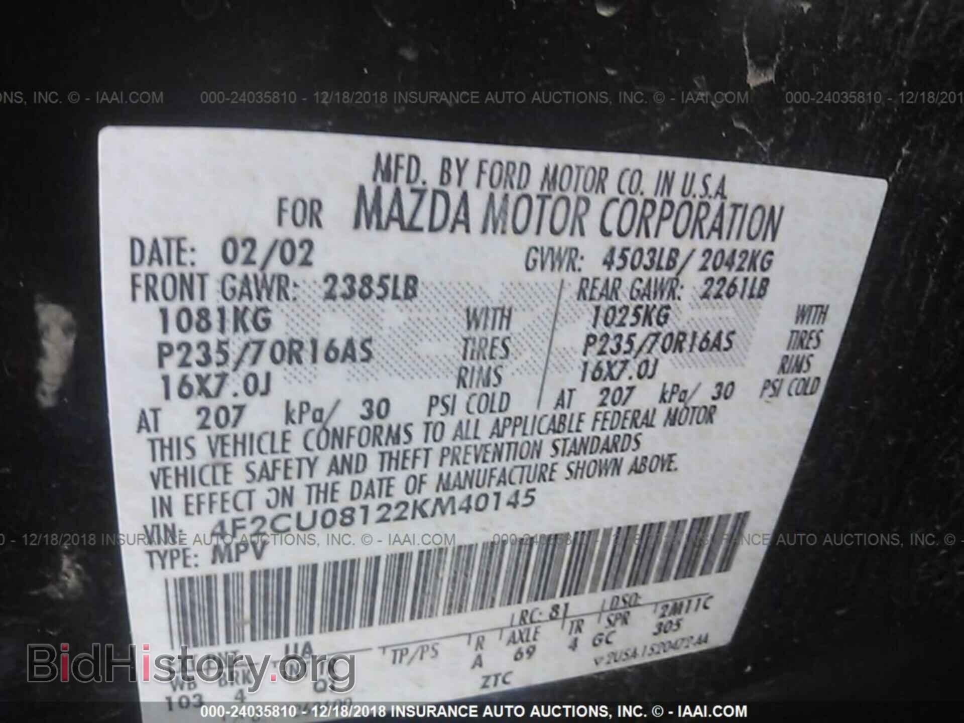 2002 MAZDA TRIBUTE - VIN: 4F2CU08122KM40145 - Photo 9