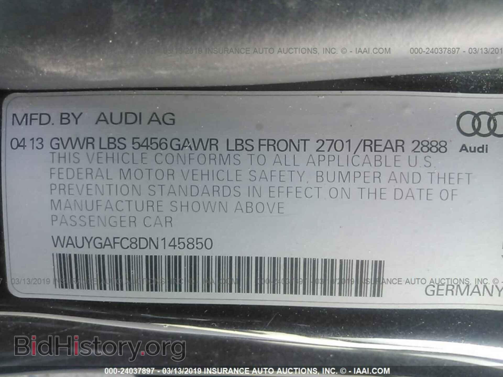 2013 AUDI A7 - VIN: WAUYGAFC8DN145850 - Фото 9