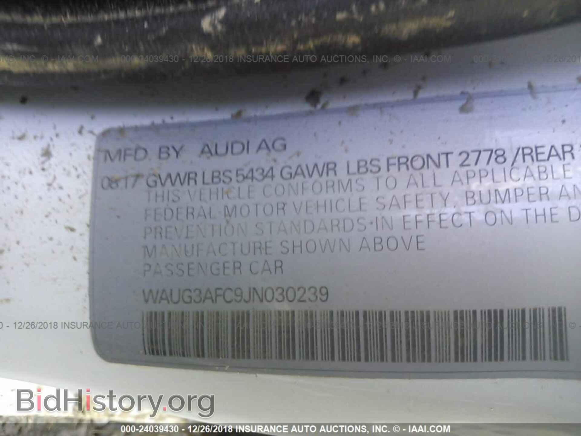 2018 AUDI A6 - VIN: WAUG3AFC9JN030239 - Фото 9