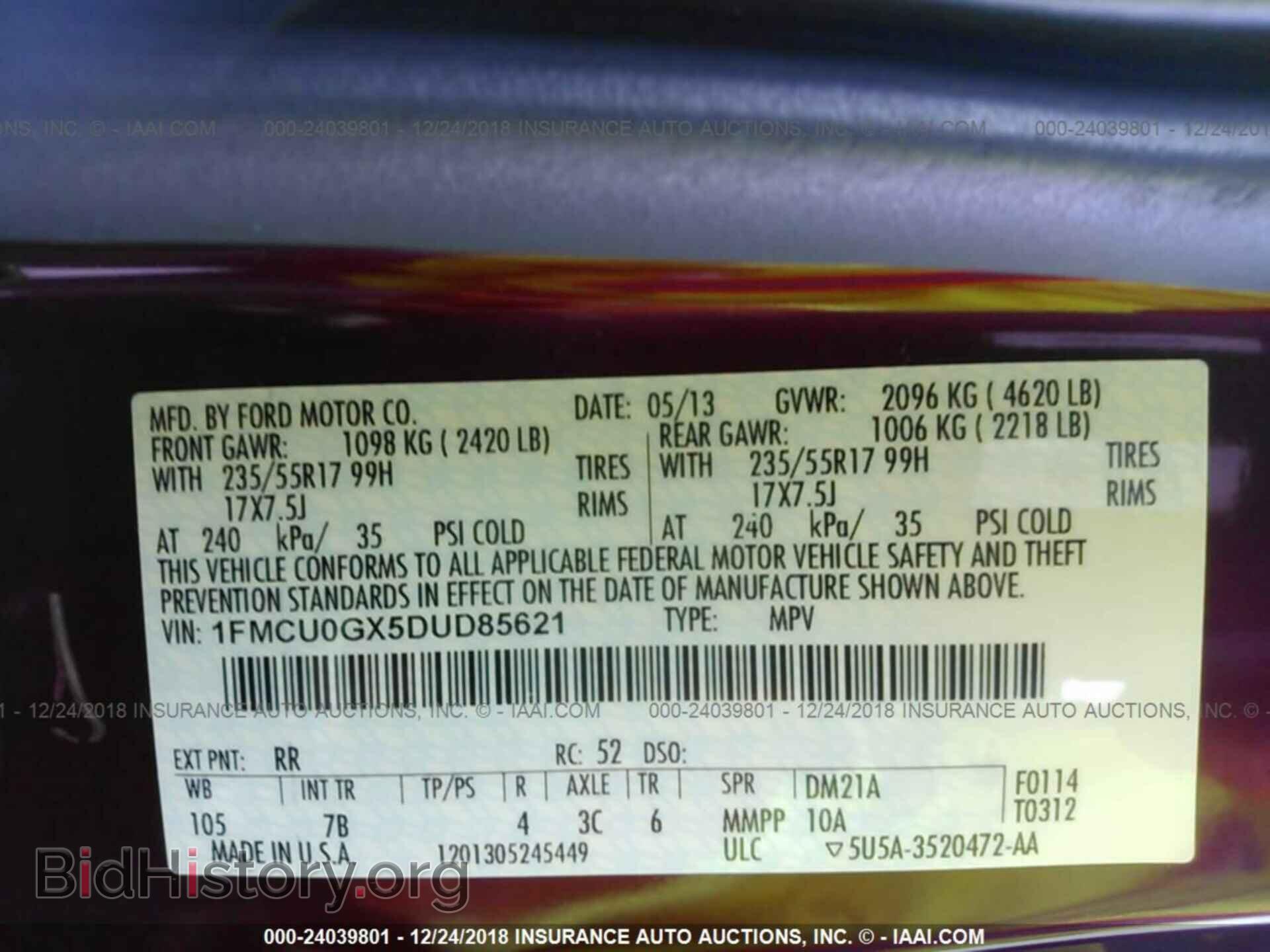 2013 FORD ESCAPE - VIN: 1FMCU0GX5DUD85621 - Фото 9