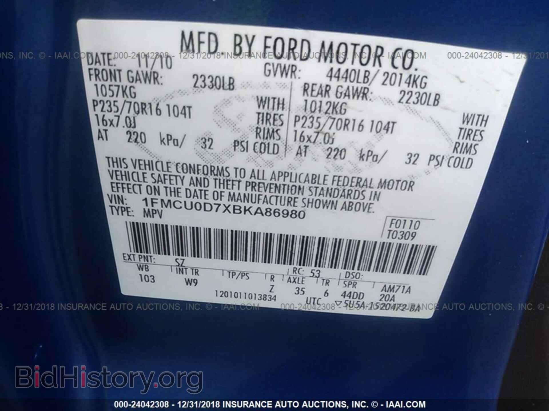 2011 FORD ESCAPE - VIN: 1FMCU0D7XBKA86980 - Фото 9