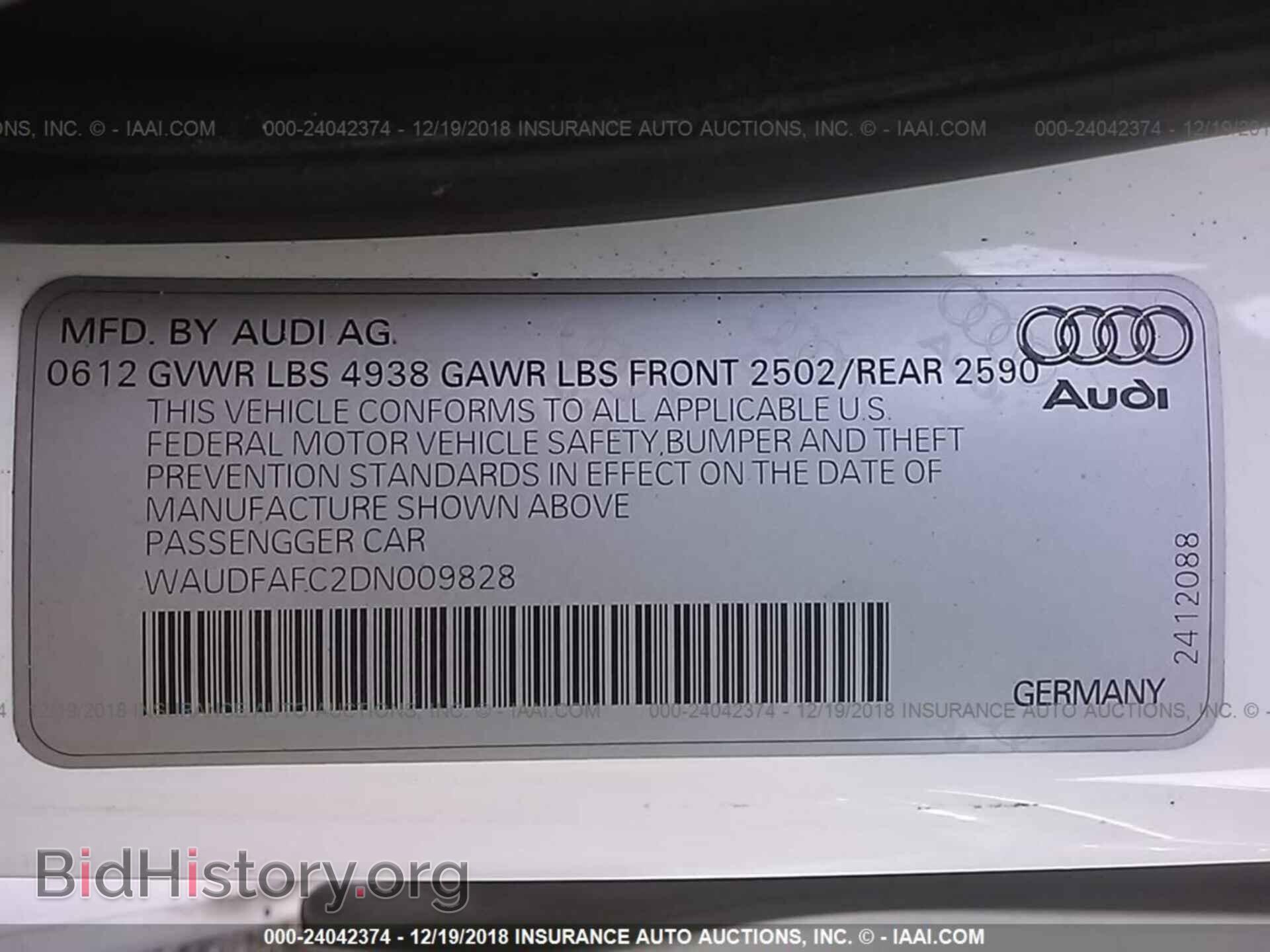 2013 AUDI A6 - VIN: WAUDFAFC2DN009828 - Фото 9