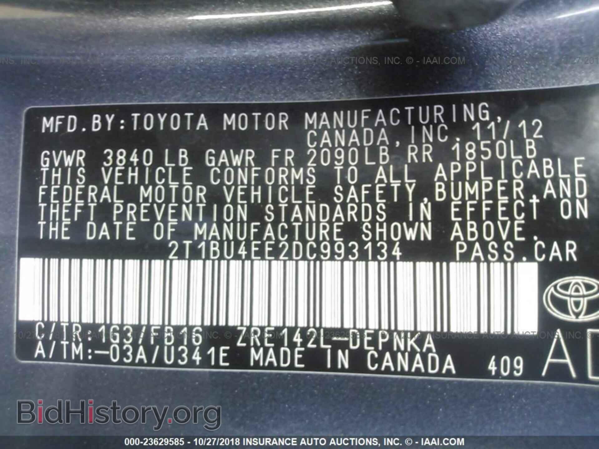 2013 TOYOTA COROLLA - VIN: 2T1BU4EE2DC993134 - Фото 9